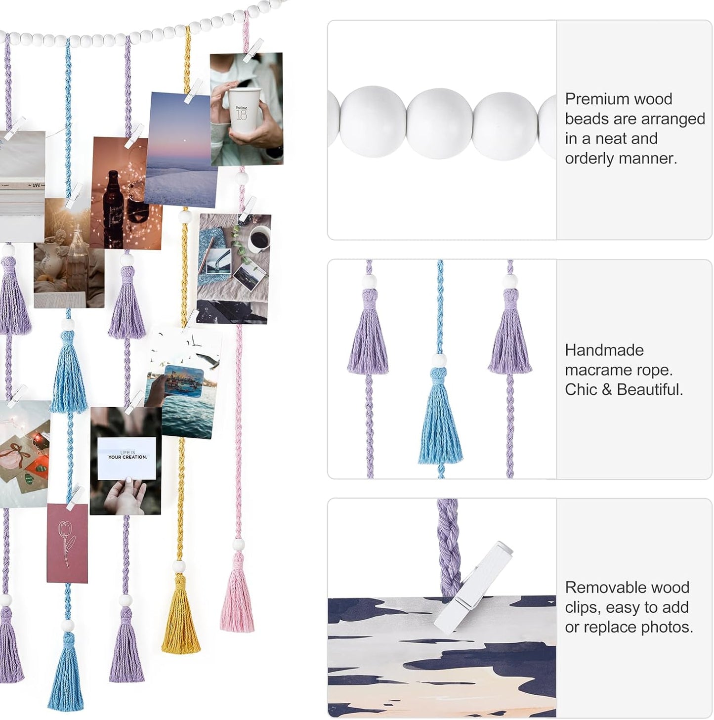 String Lights Boho Room Bedroom Wooden Beads Garland Picture / Medium / Multi Color