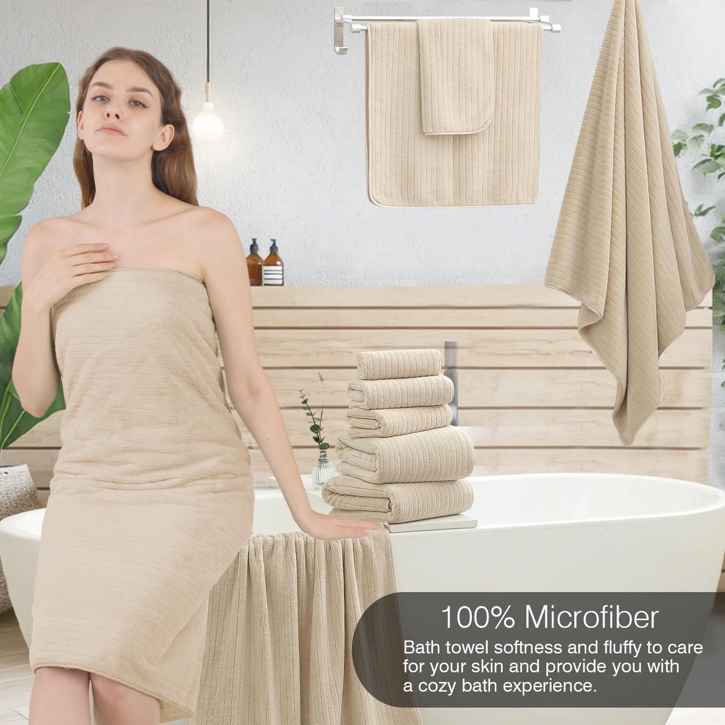 18 Piece Family Bath Towel Set Include 6 Bath Towels,6 Hand Towels and 6 Washcloths Soft Bathroom Towel with Hanging