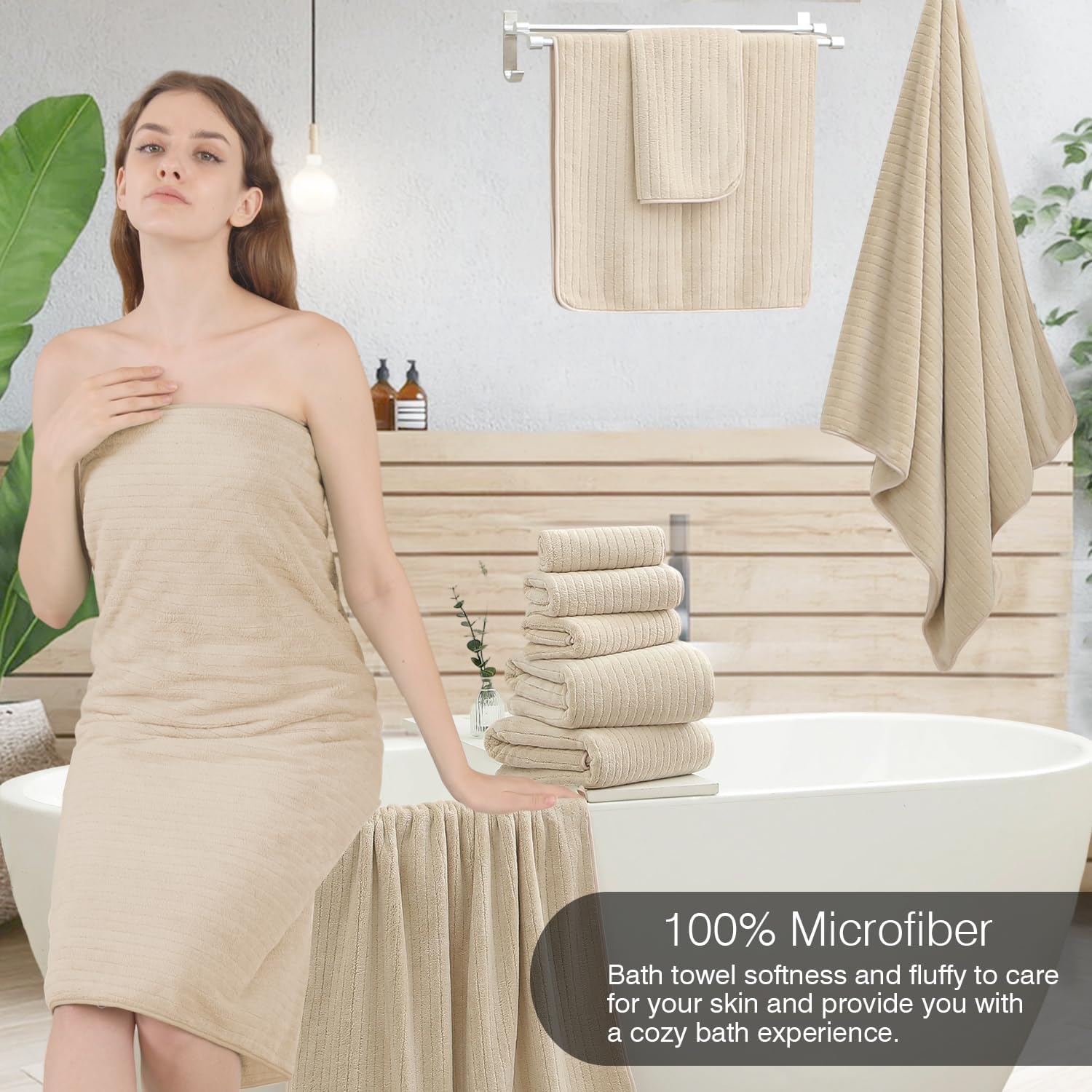 18 Piece Family Bath Towel Set Include 6 Bath Towels,6 Hand Towels and 6 Washcloths Soft Bathroom Towel with Hanging