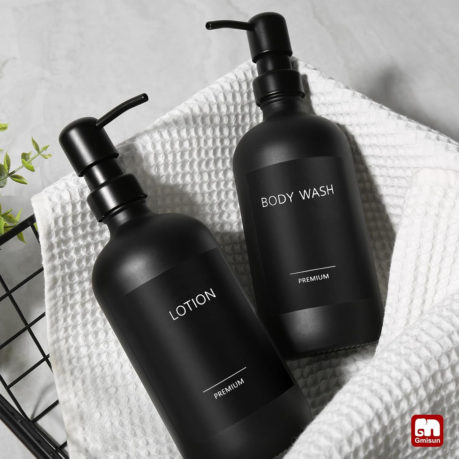 GMISUN Black Soap Dispenser, 2 Pack Matte Black Hand Soap Dispensers Bathroom with Stainless Steel Pump, 17 Fl Oz Glass