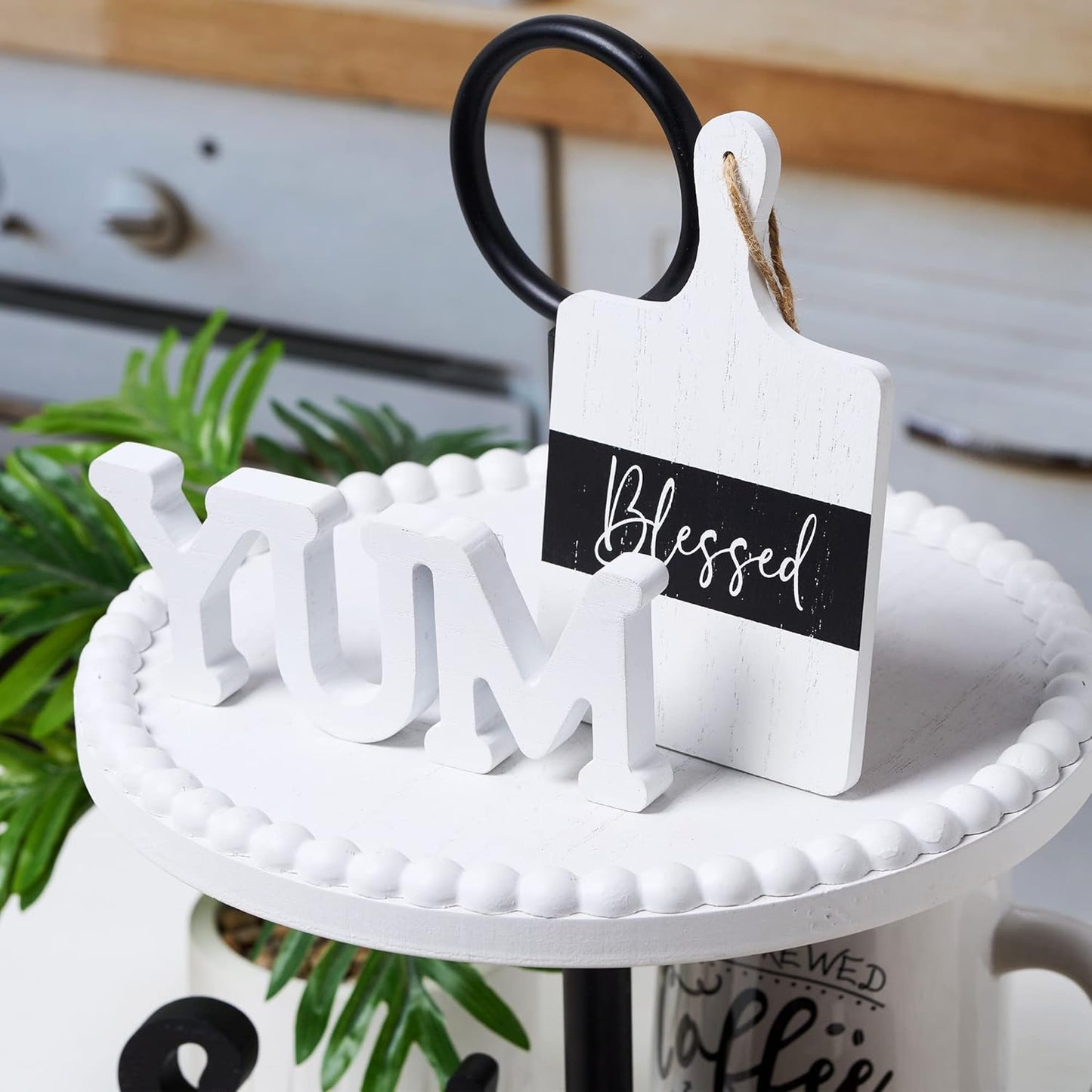 GENMOUS Farmhouse Kitchen Tiered Tray Decor Items Mini Set / Brown-item