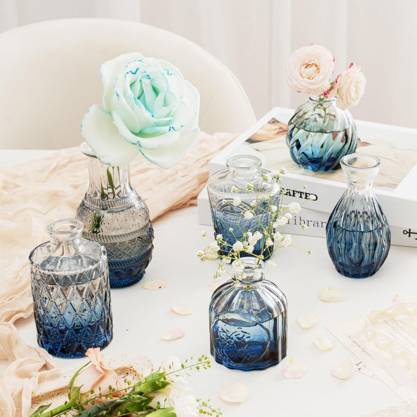 Clear Glass Bud Vase Pcs / Gradient Blue / Set of 14