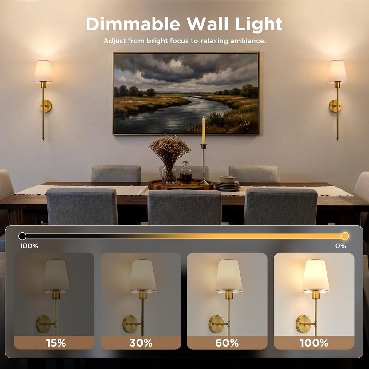 Brightown Battery Operated Wall Sconces Set of Two,Gold Sconces Wall Decor | RGBWW Rechargeable Wall Lights with