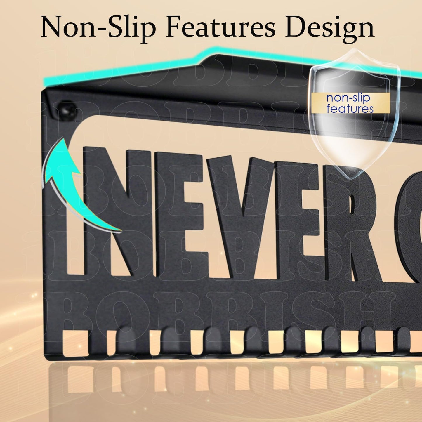 iBobbish Metal Medal Hanger Display,Non-Slip Trophy Shelf with 20 Hooks,Wall Mount,Heavy Duty,Non-Bent,Holds