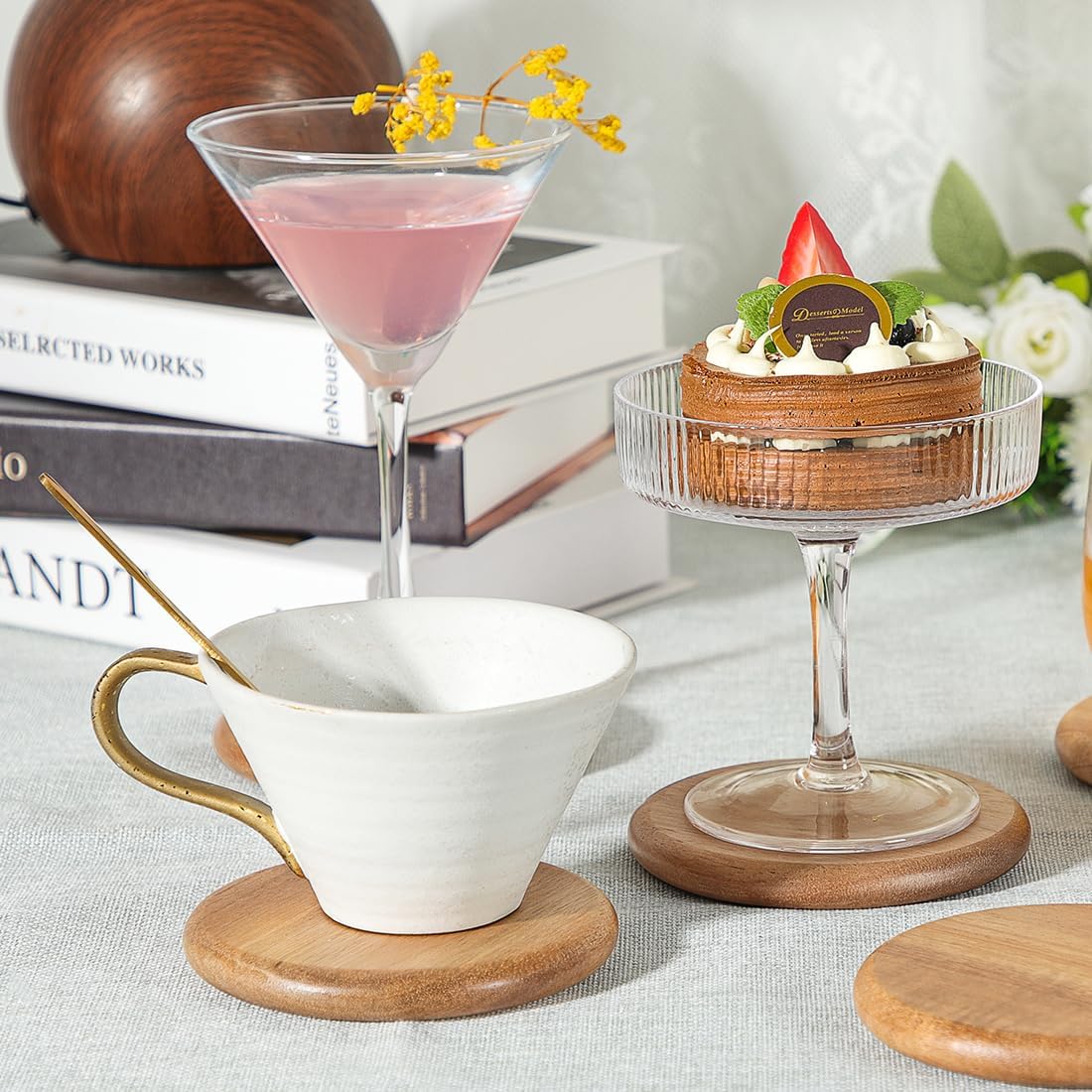 Holder / Rustic Wood Coasters / 3.93 Inch / Set of 6
