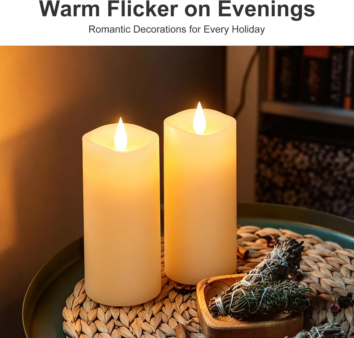2PCS, 3 x 7 inches Flameless Candle with Remote Control, 3D Flickering Wick, Real Wax, Battery Candles,with