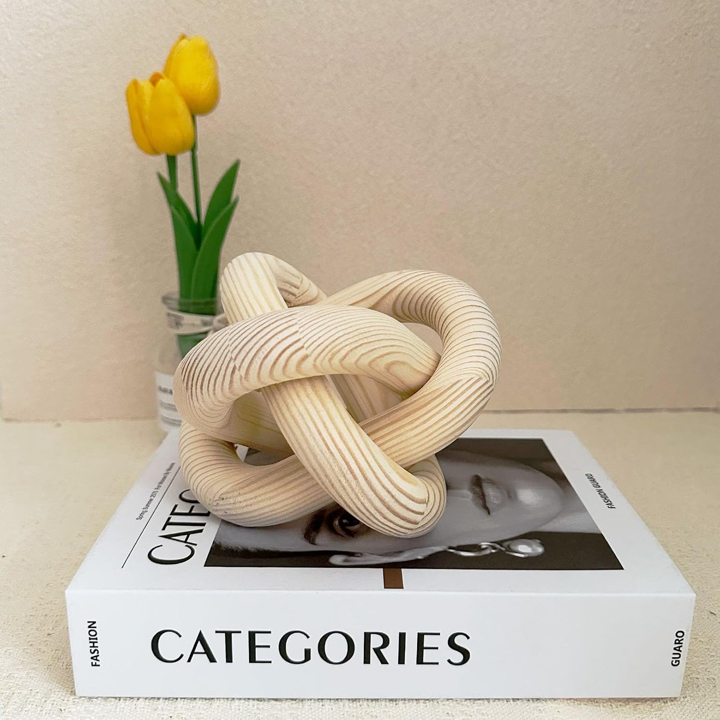 3-Link Wood Knot Chain Link Coffee Table Decor Boho Wooden Knot Hand Carved Decorative / Natural