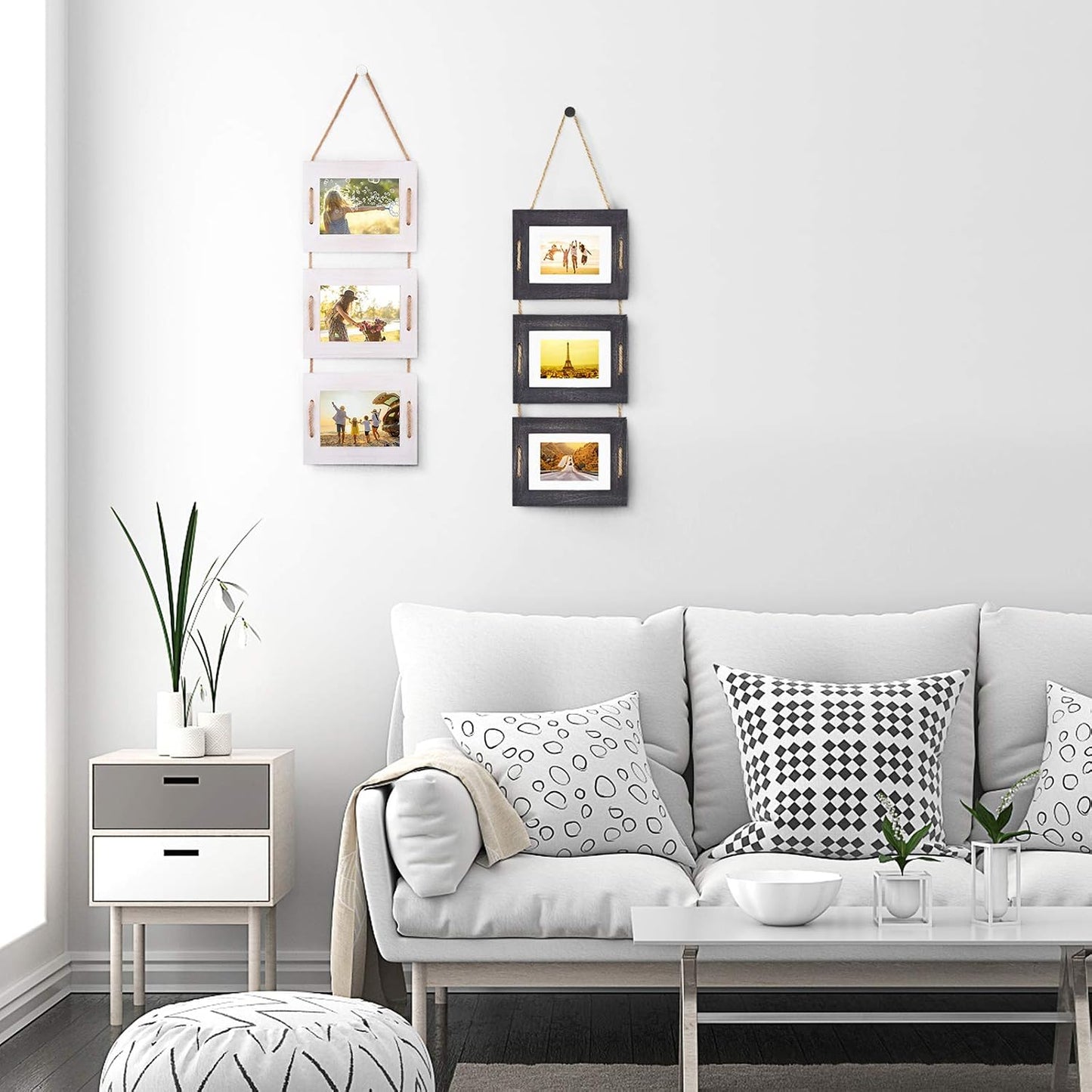DLQuarts 5x7 Hanging Picture Frames Collage Wall Decor, 3-Opening Photo Frame 5x7 Without Mat & 3.5x5 with Mat, Rustic