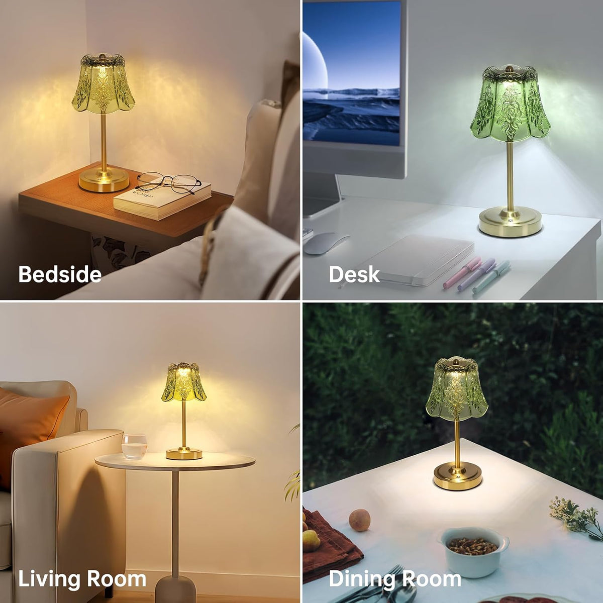 Shenmoyl Set of 2 Cordless Touch Table Lamp with 5200mAh Battery - 3 Adjustable Color Temperatures & Dimmable