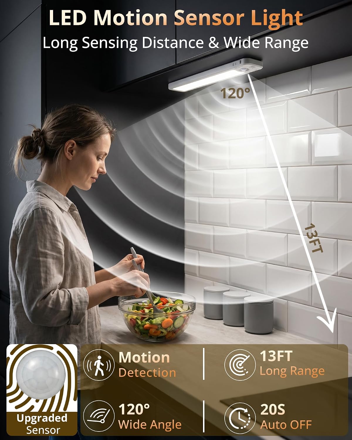 6 Pack Under Cabinet Lighting Wireless, 48 LED Rechargeable Motion Sensor Light Indoor, 3 Color Temps & Dimmable
