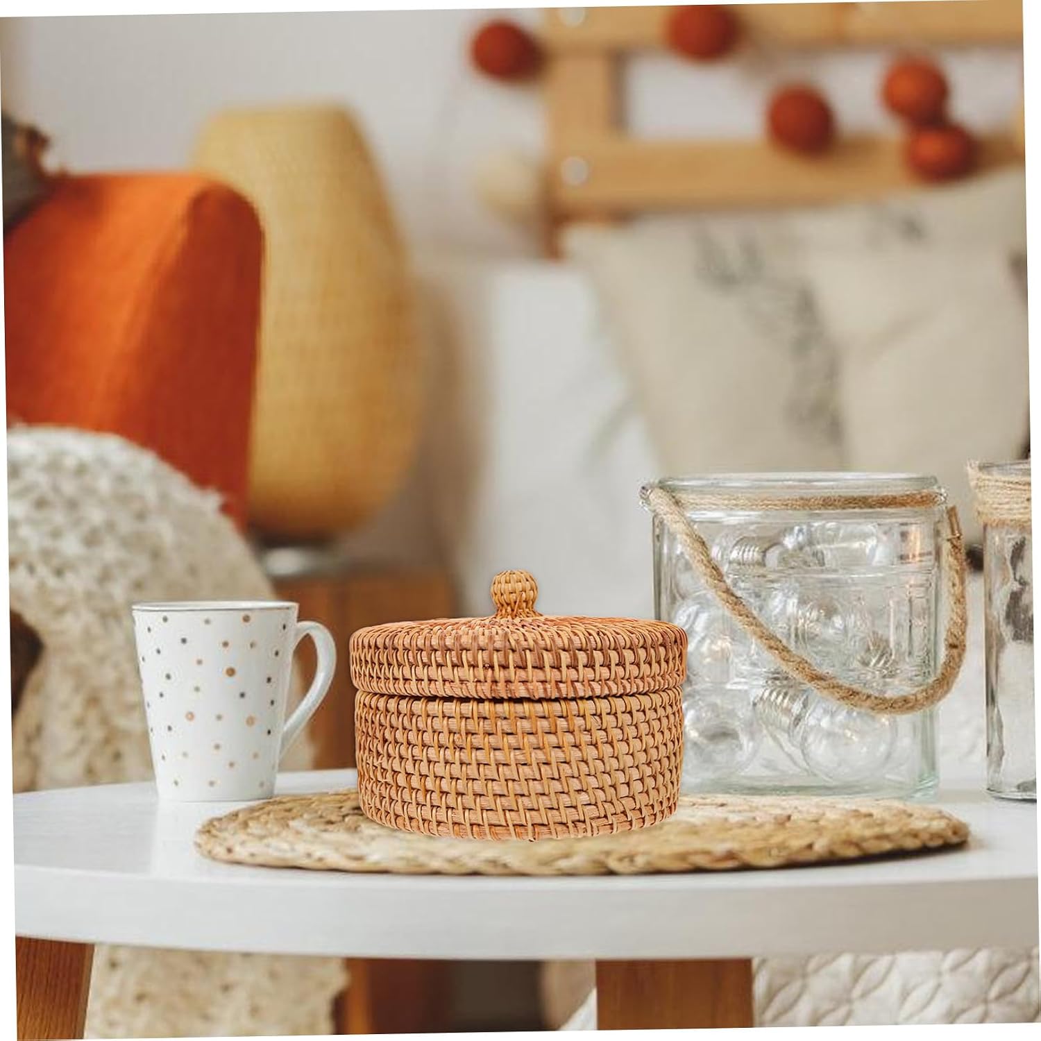 1Pc Handmade Rattan Basket Organizer Woven Storage Box