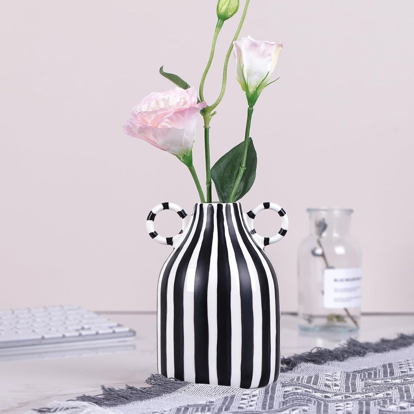Minimalist Funky Boho Home Accent Vase / Black White