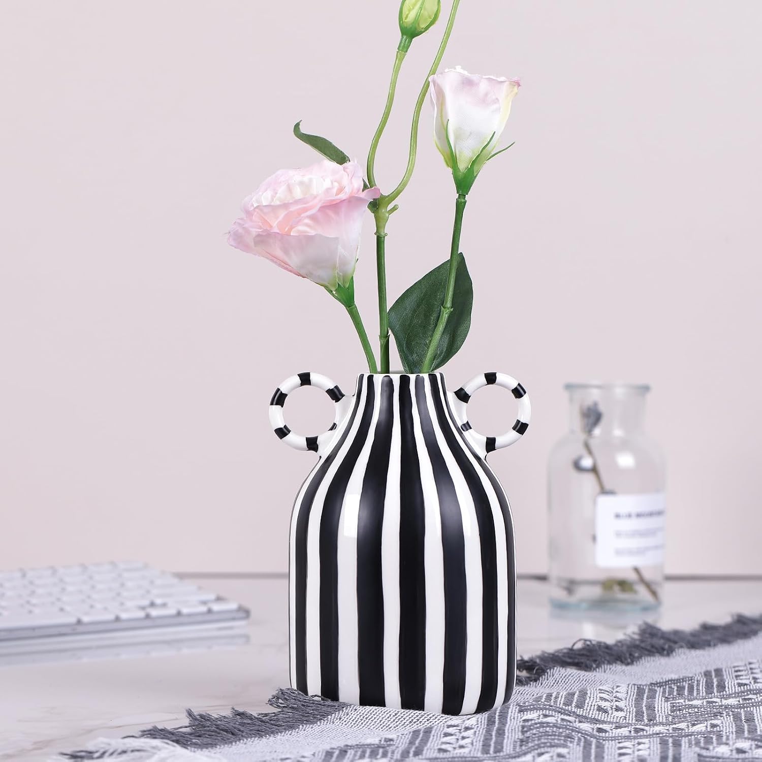 Minimalist Funky Boho Home Accent Vase / Black White