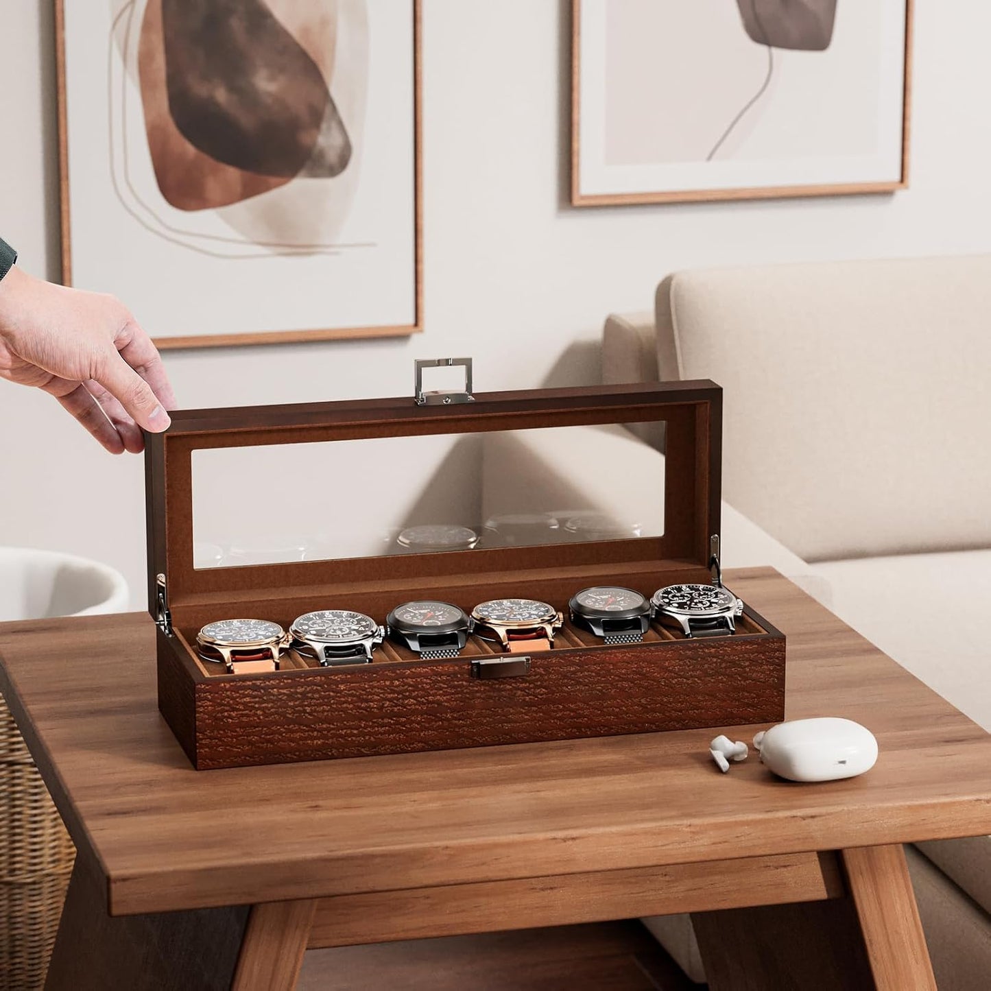 ProCase Wooden Watch Box, 6 Slot Mens Watch Display Case, Espresso | Wood Watches Holder Storage Organizer with Clear
