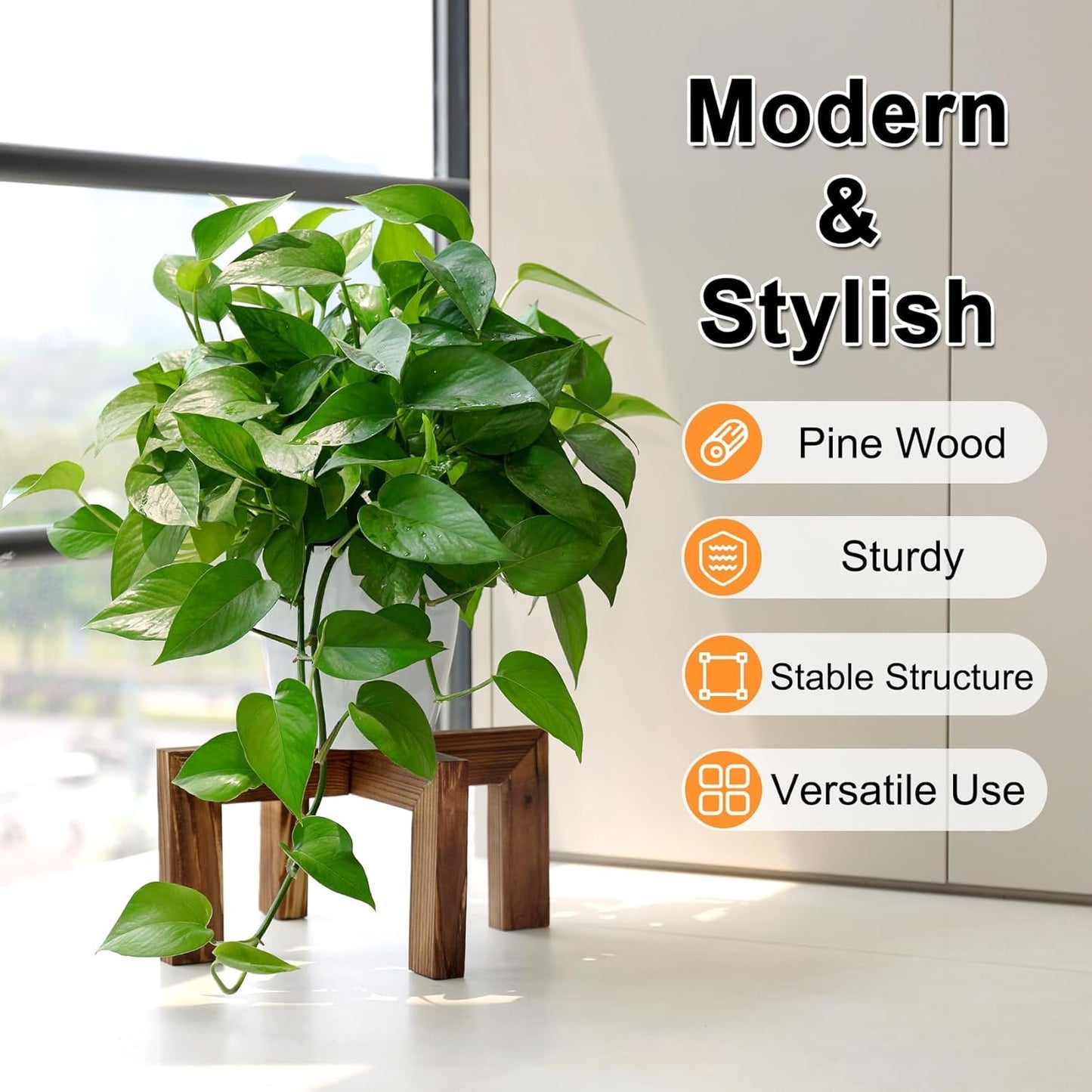 Indoor/Outdoor Wood Plant Holder / Walnut / Fit 5-9 Inch Pots