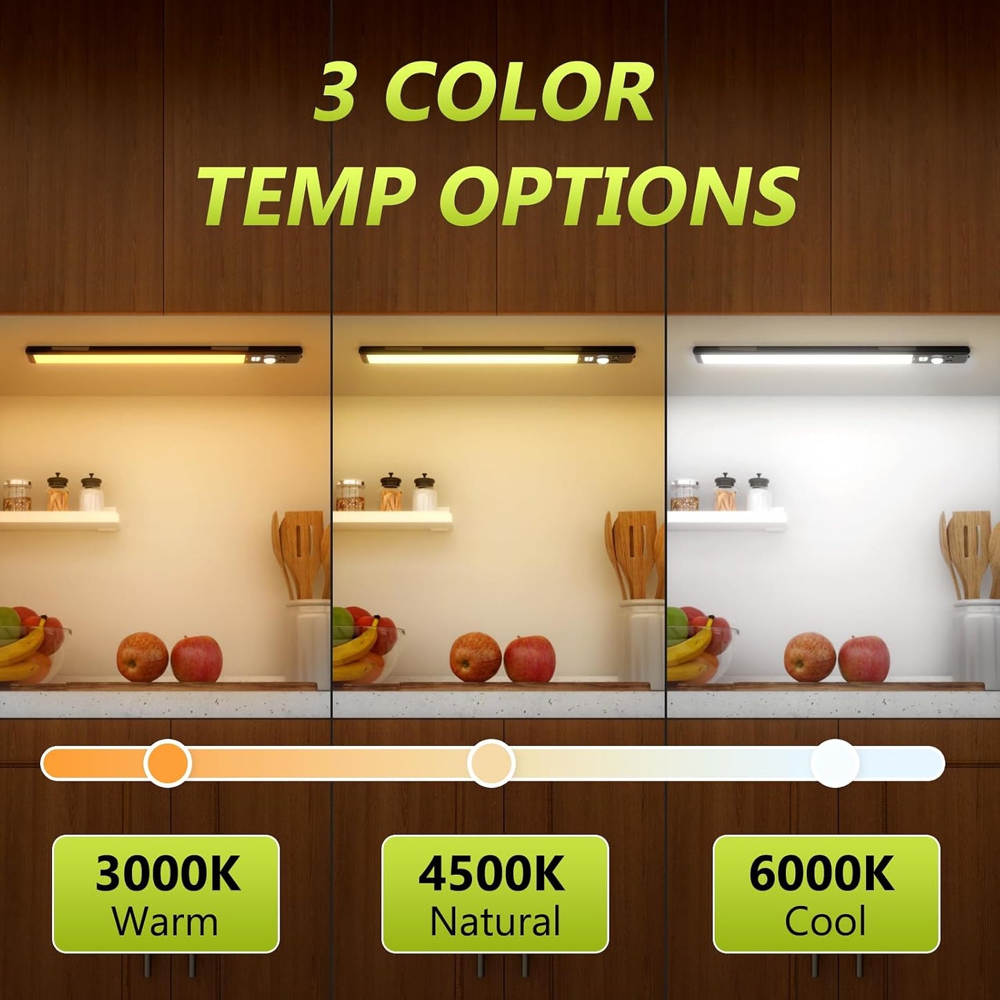 Mpotmiy 6-Pack 12" Wireless Under Cabinet Lights with Digital Display | Rechargeable motion sensor lights with 2200mAh
