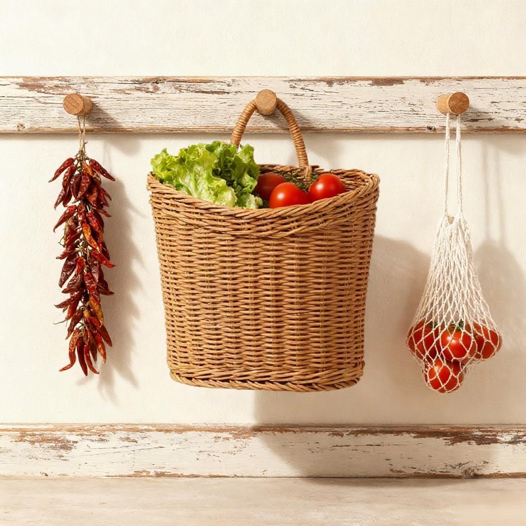 Handmade Rattan Hanging Wall Baskets / A