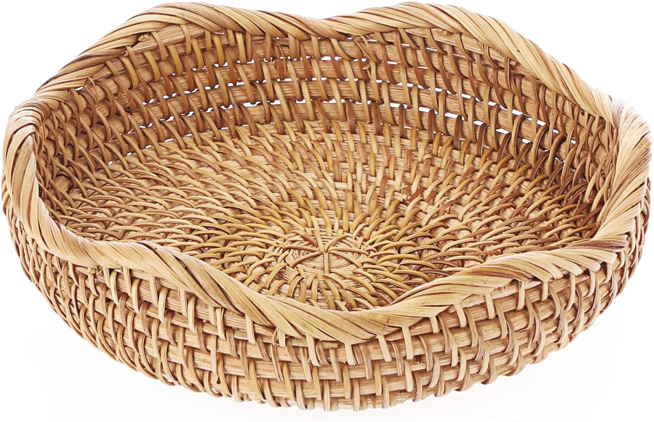 Round Key Basket Bowl for Entryway " Natural Rattan Fruit Bowl Woven / 7.3 Inch / Natural Color
