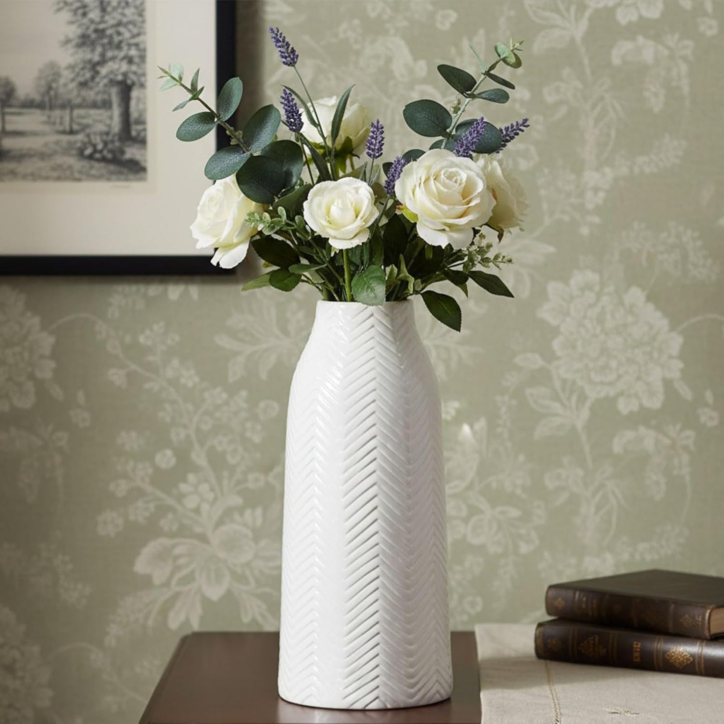 Vase for Flowers Ceramic Vase for Decor / 6d'' x 12"H / White