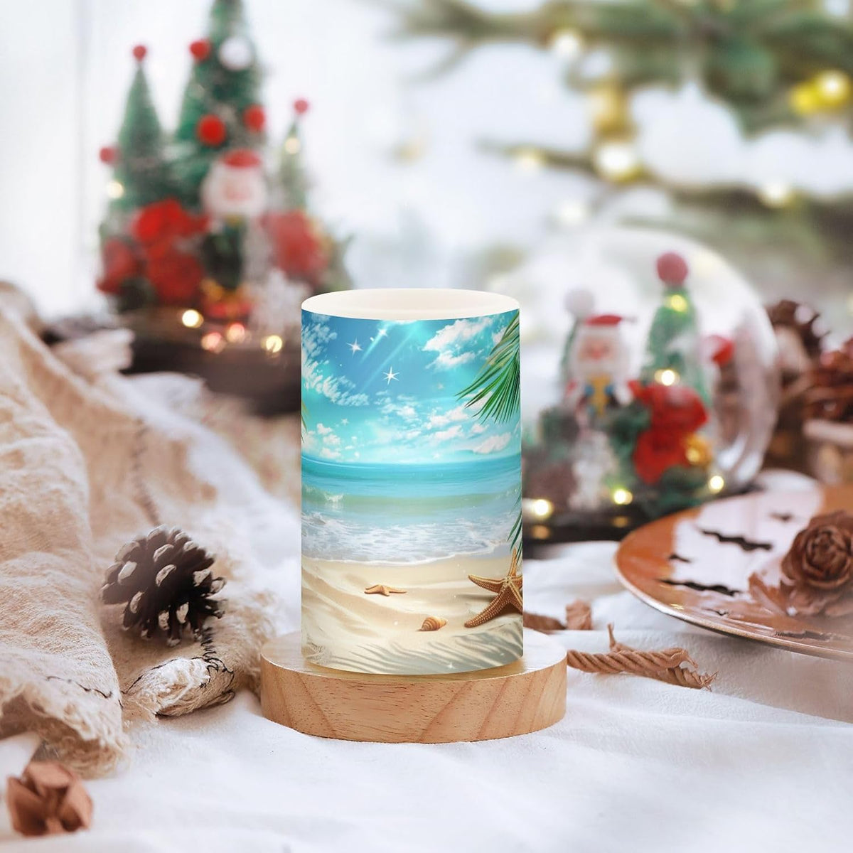 Flickering Flameless Candles, Palm Leaves Starfish Beach LED Candles with Remote Timer, Set of 2 Battery Operated