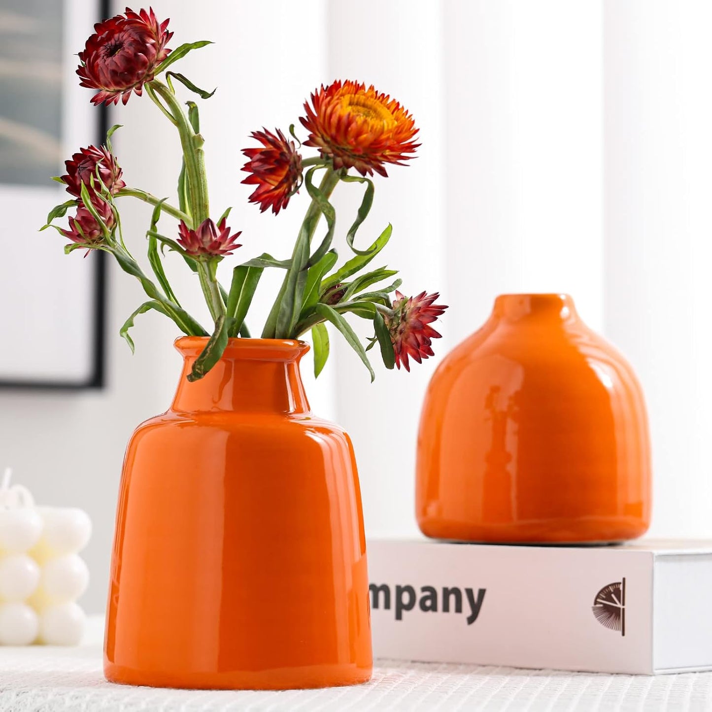 Small Vase for Modern Home Decor / 3 Vase Set- Orange / Set of 3