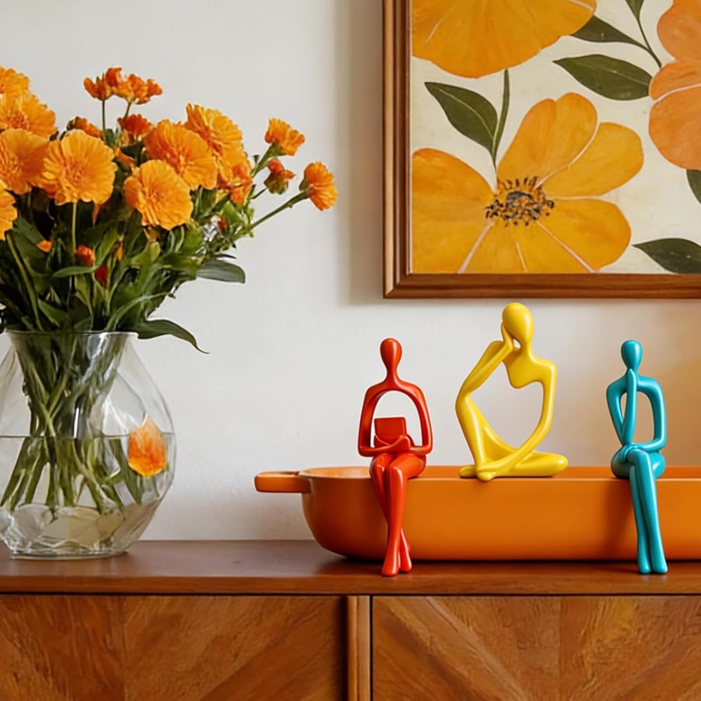 Mid Century Modern Decor Statues Bookshelf Decor Sculptures Abstract Art / Thinker / Set of 3