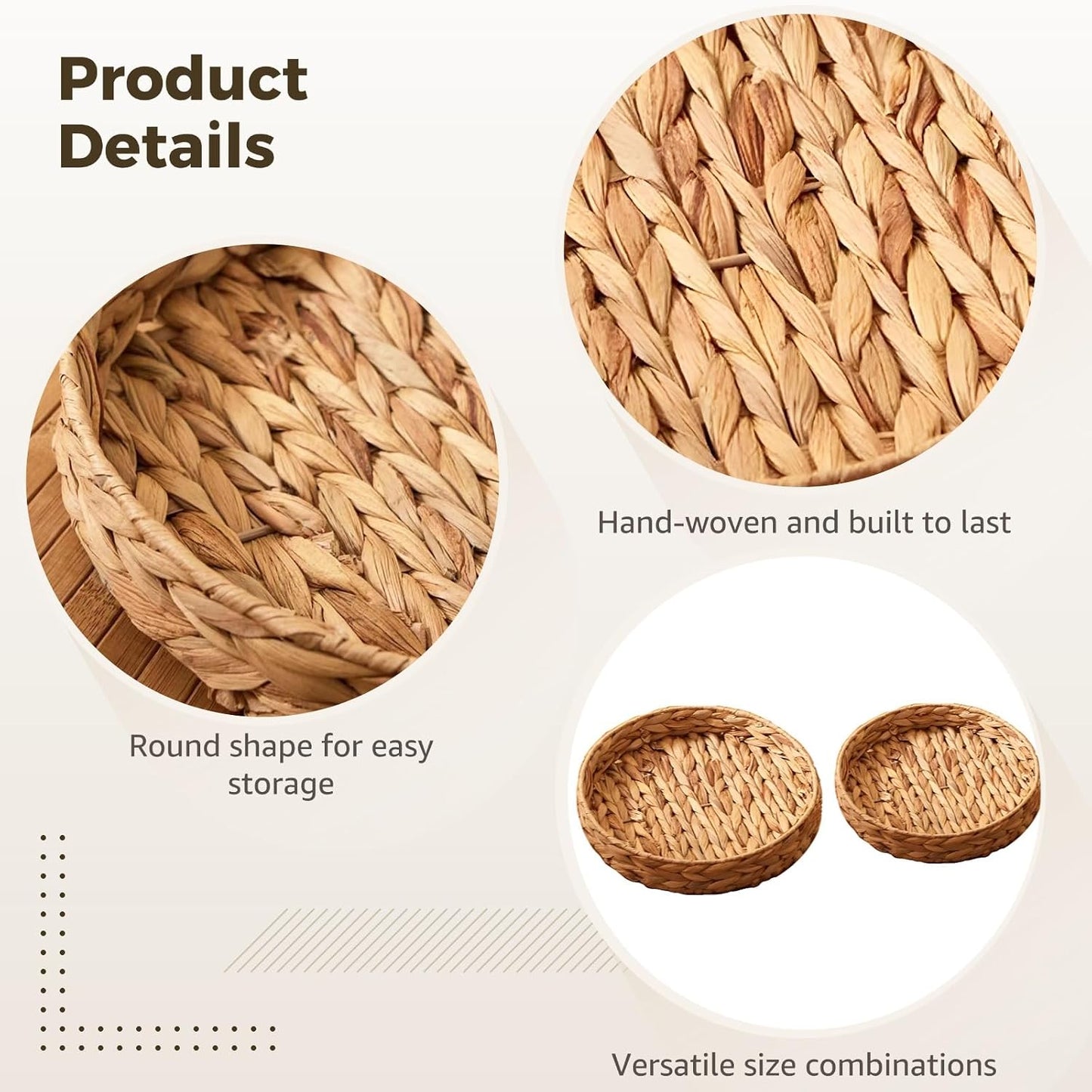 Round Wicker Rattan Tray / Natural / Set of 2