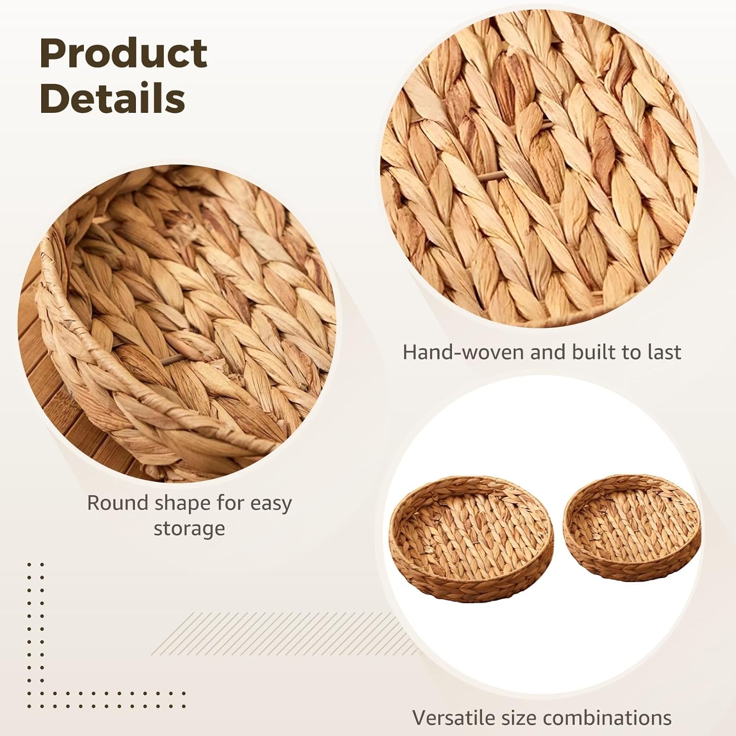 Round Wicker Rattan Tray / Natural / Set of 2