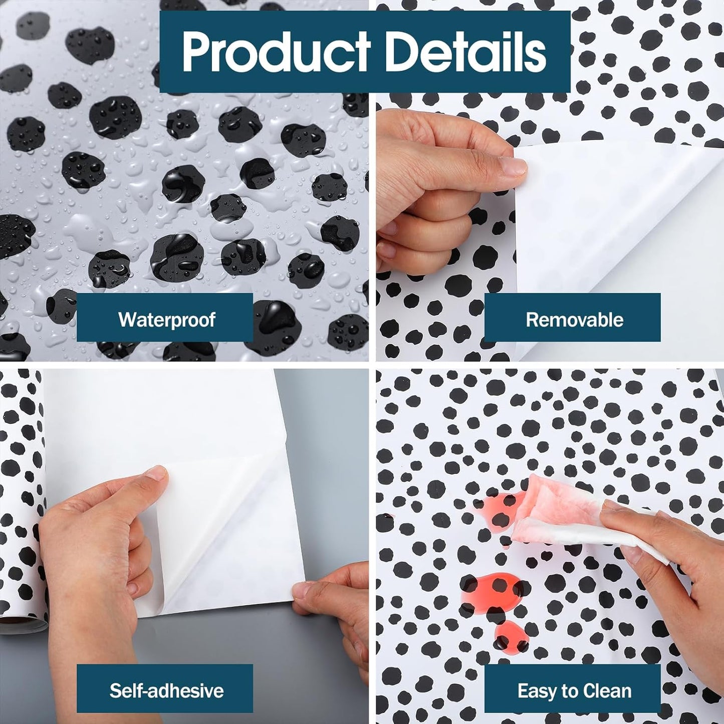2 Rolls Polka Dot Contact Paper for Teachers Desk and White Removable / Black / 15.7 x 118.1
