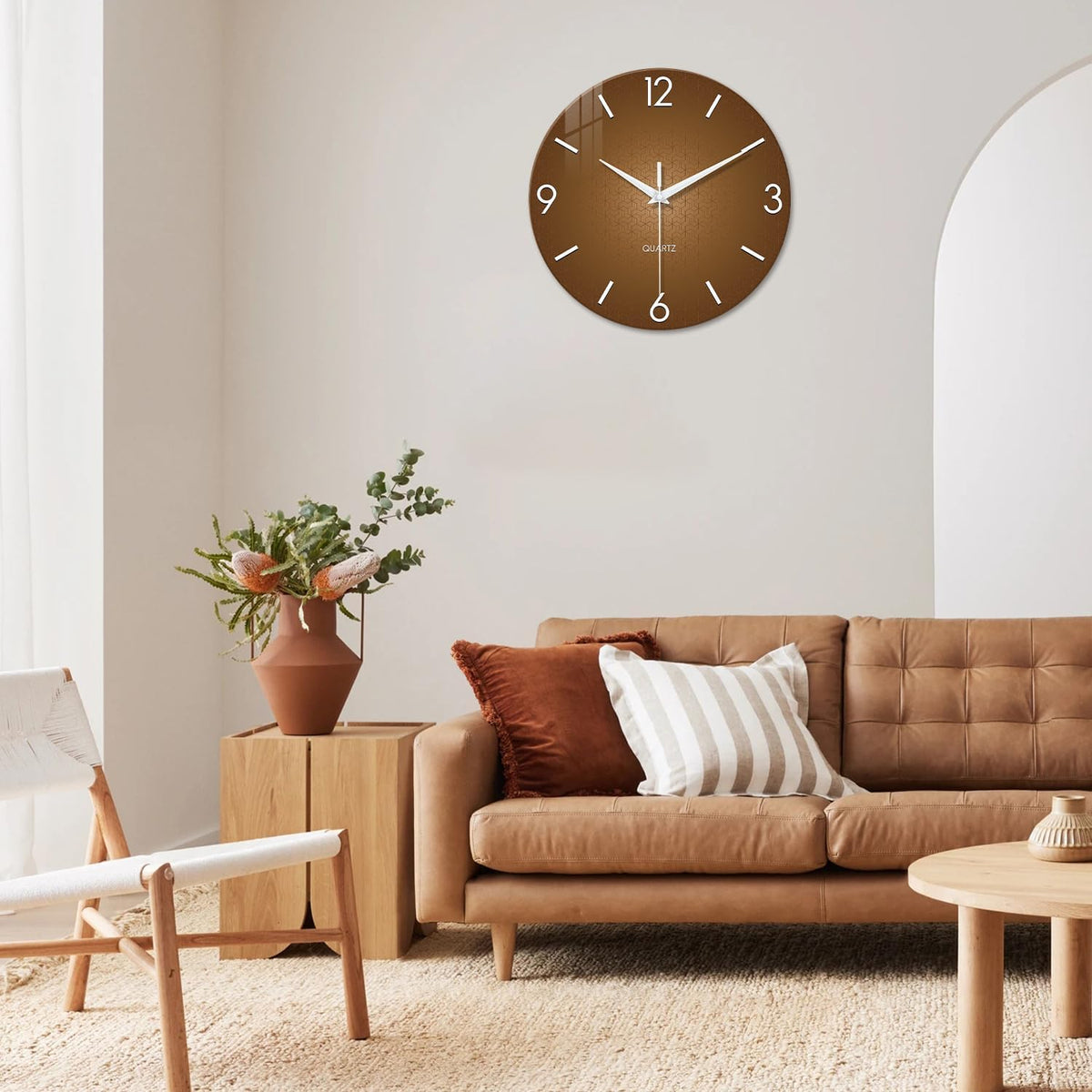 XFM Large Modern Wall Clock for Living Room 20 Inch Brown | Silent Non-Ticking Battery Operated Modern Simple