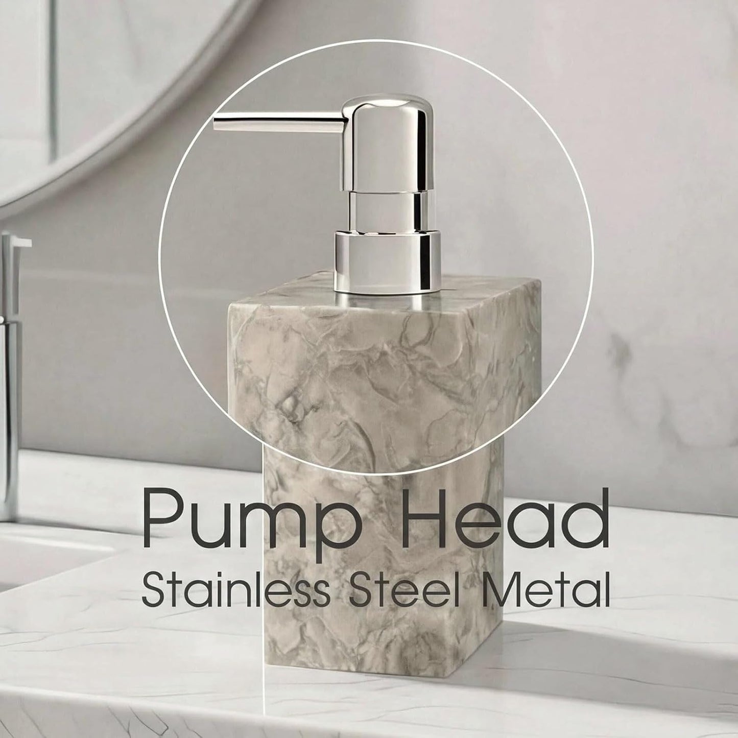 2 Set Real Natural Marble Soap Dispenser with Stainless Steel Pump – Decorative Liquid Hand Soap Bottle for Kitchen &