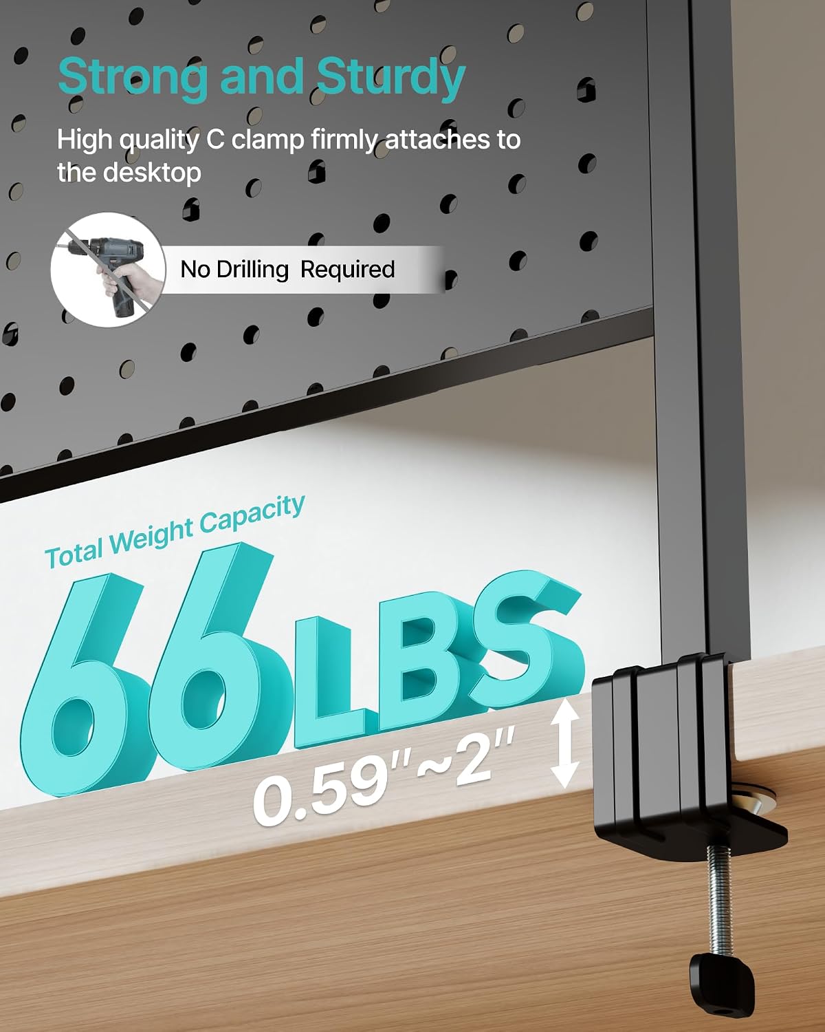Clamp on Desk Shelf, 44" Desktop Shelving System, Black | with Pegboard and Accessories, Desktop Organizer with 2-Tier