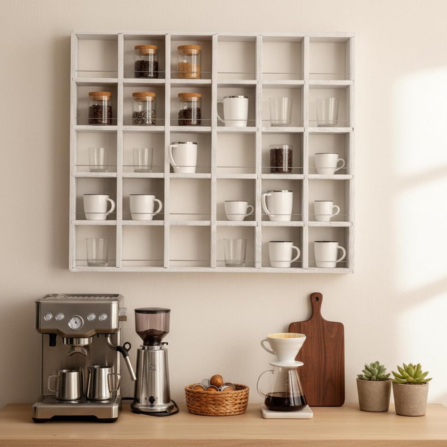 Oversize Coffee Mug Display Rack Wooden Shelves Rustic Shot Glass Display Case Travel Mug Shelf Wall Mounted Rack