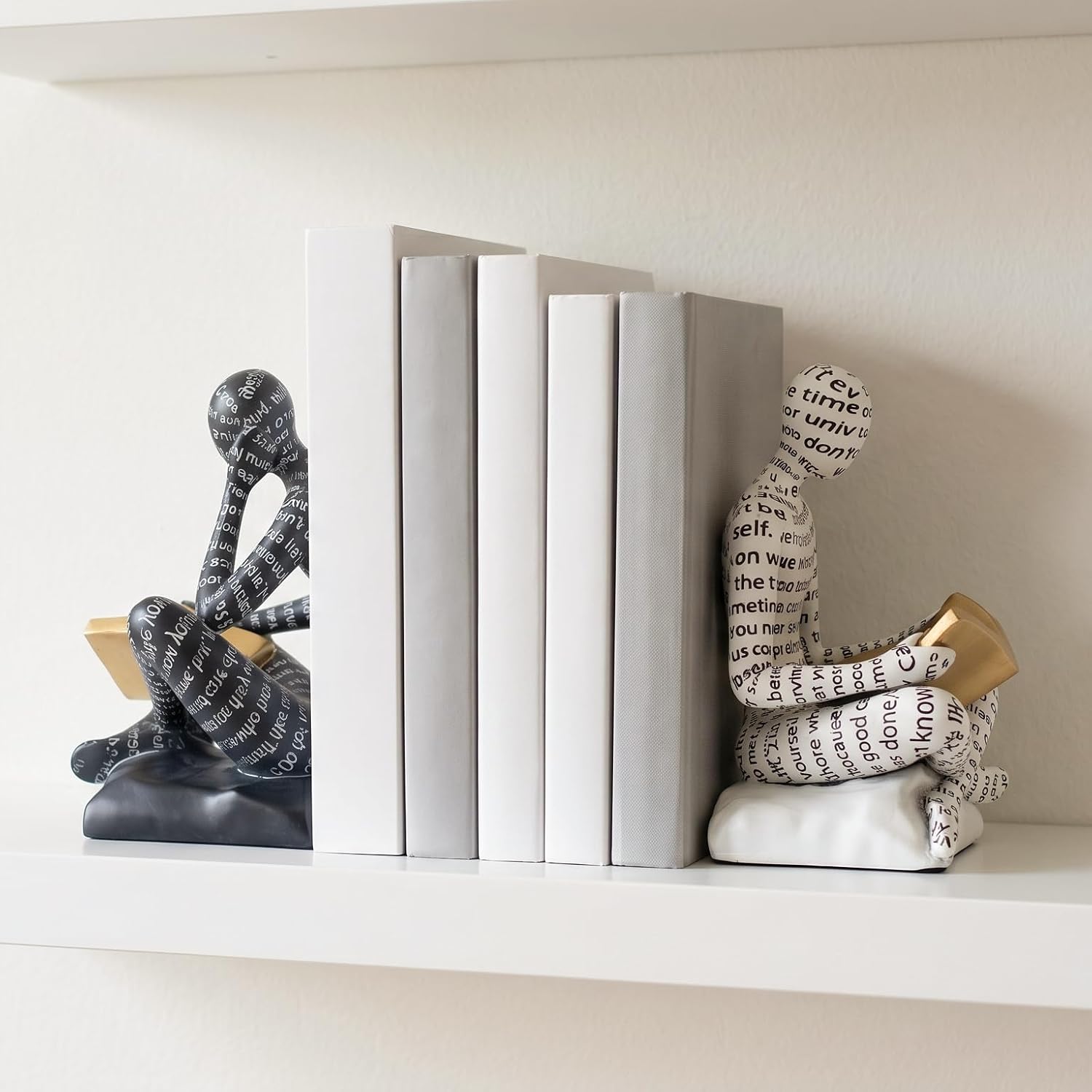 Thinker Bookends / Decorative Book Ends / White & Black