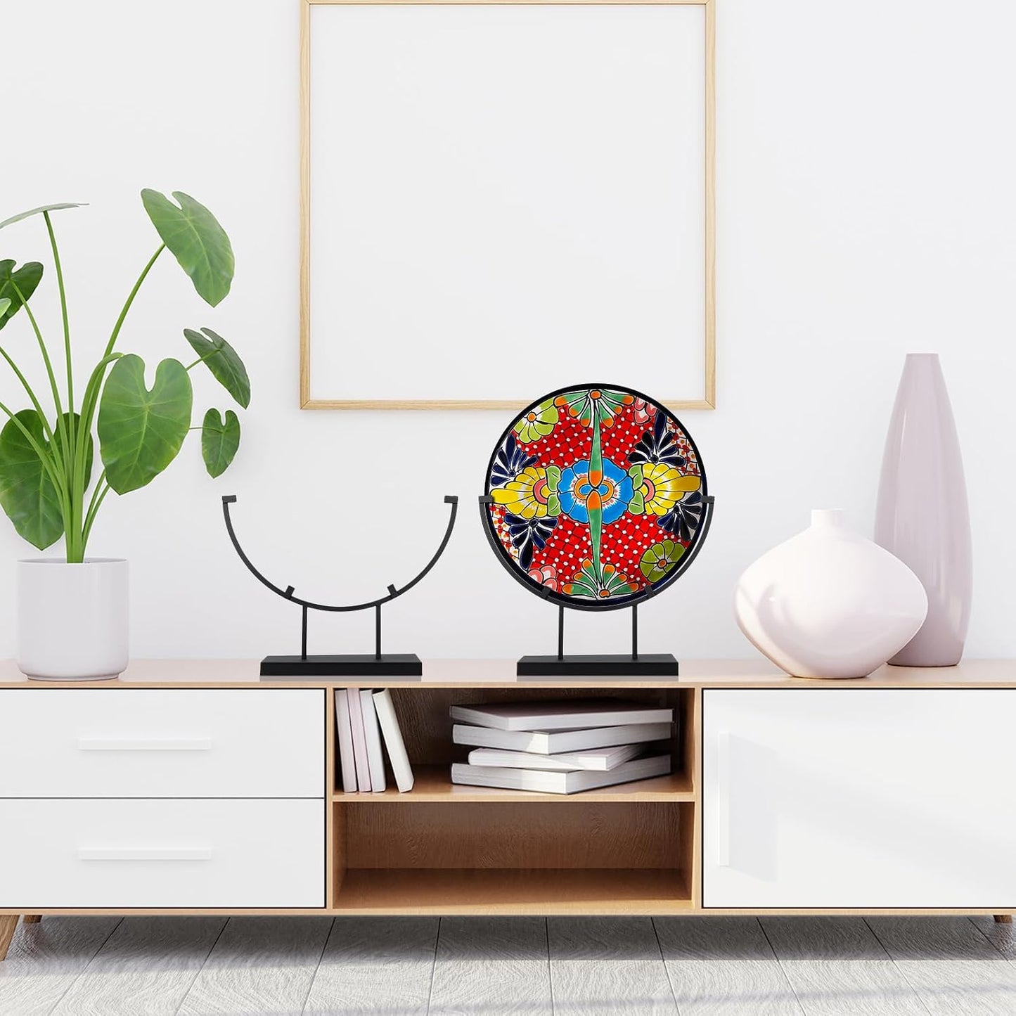 Blulu 4 PCS 10 Inch Round Metal Display Stands for Stained Glass Fused Glass Art Easel Display Stands Decorative Plate
