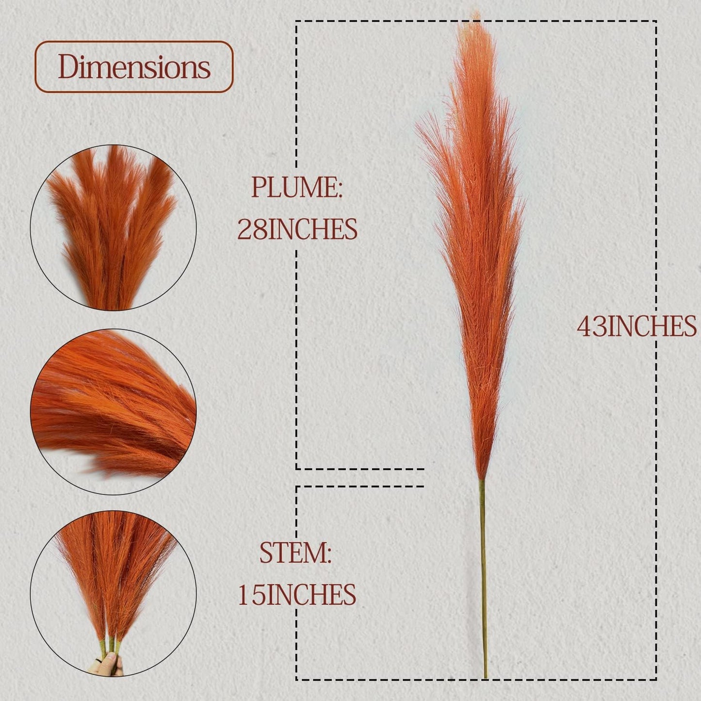 Fluffy Fake Faux Pampas Grass Large Stems for Tall Vase Filler / Maple / 43 Inch / Set of 3