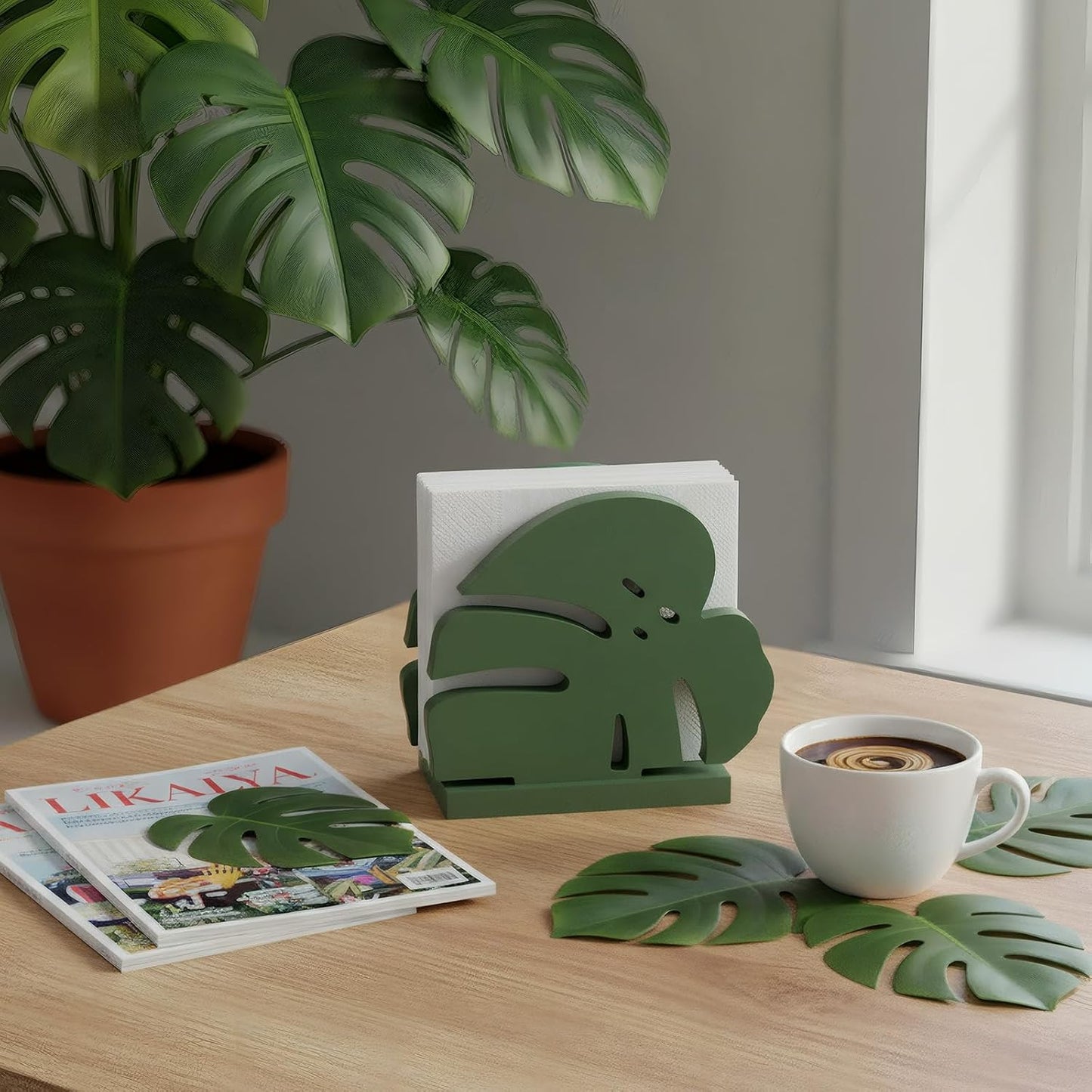 Napkin Holder Wooden Table Centerpiece Freestanding Paper Towel Dispenser Suitable / Palm Leaf