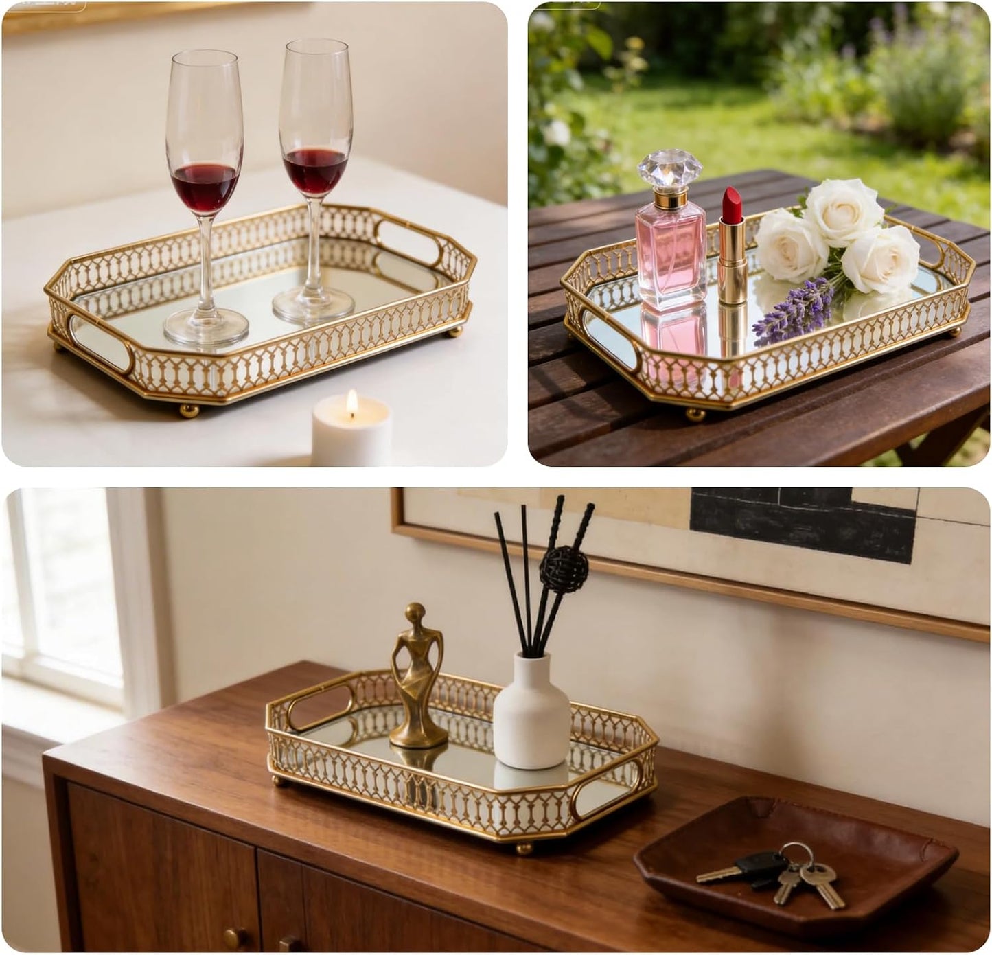 Mirror Tray / Vanity Organizer / Gold / 11.42 x 7.09