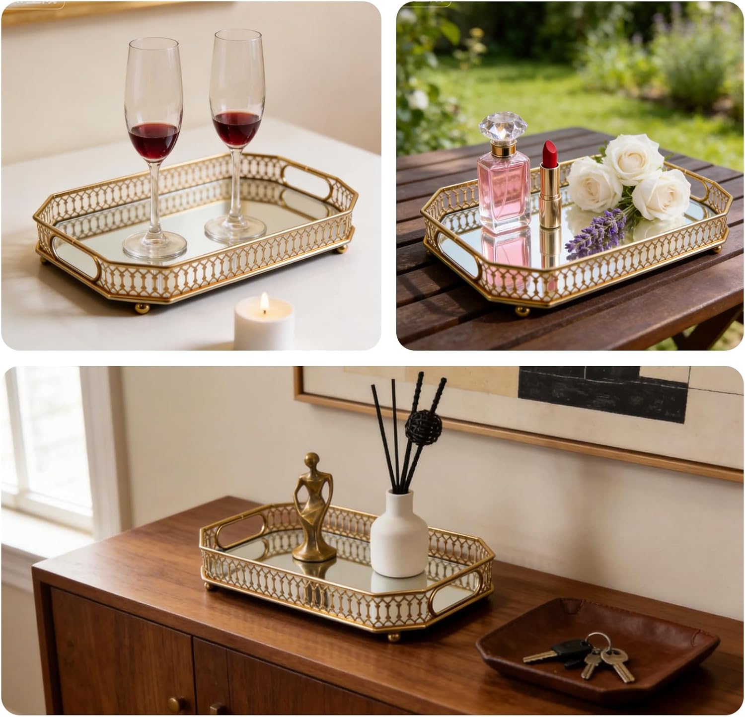 Mirror Tray / Vanity Organizer / Gold / 11.42 x 7.09