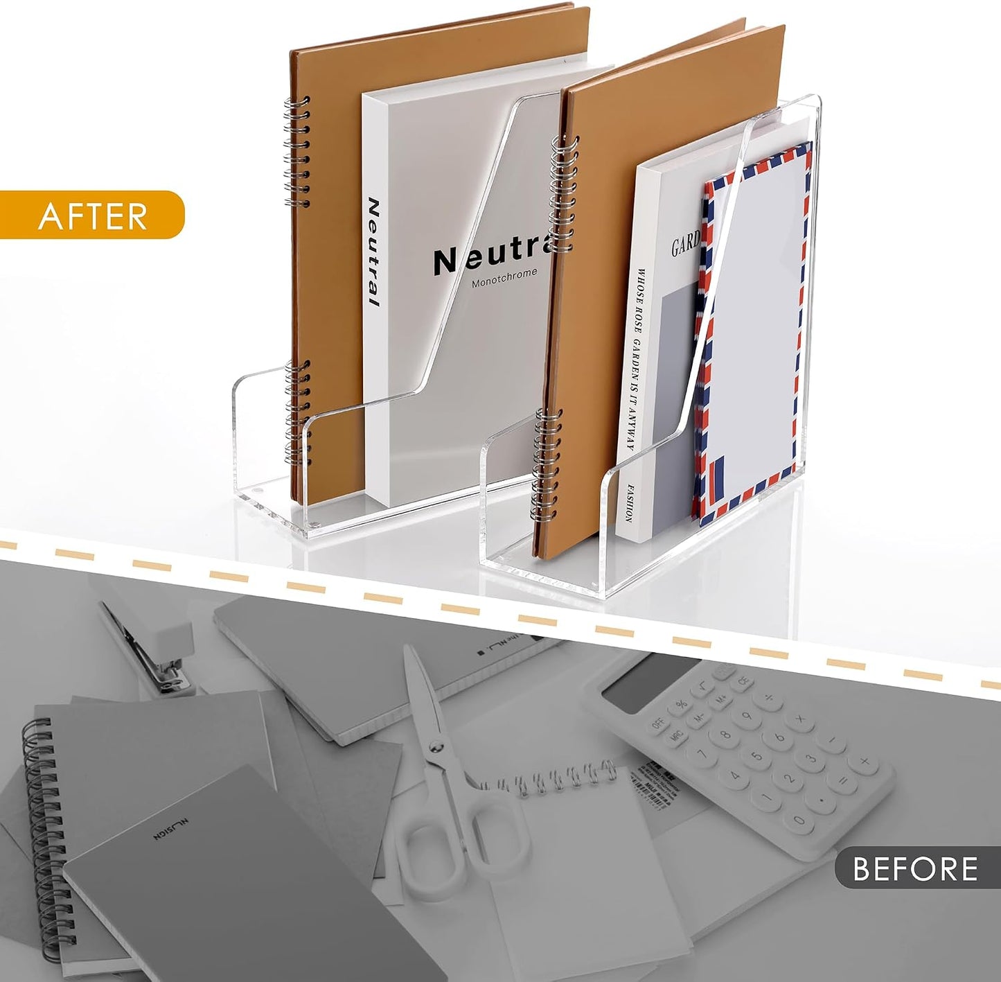 SANRUI 2-Pack Acrylic Magazine File Holder Desk Organizer Magazine Rack, Clear, Vertical File Sorter Holders, 9.45" D x