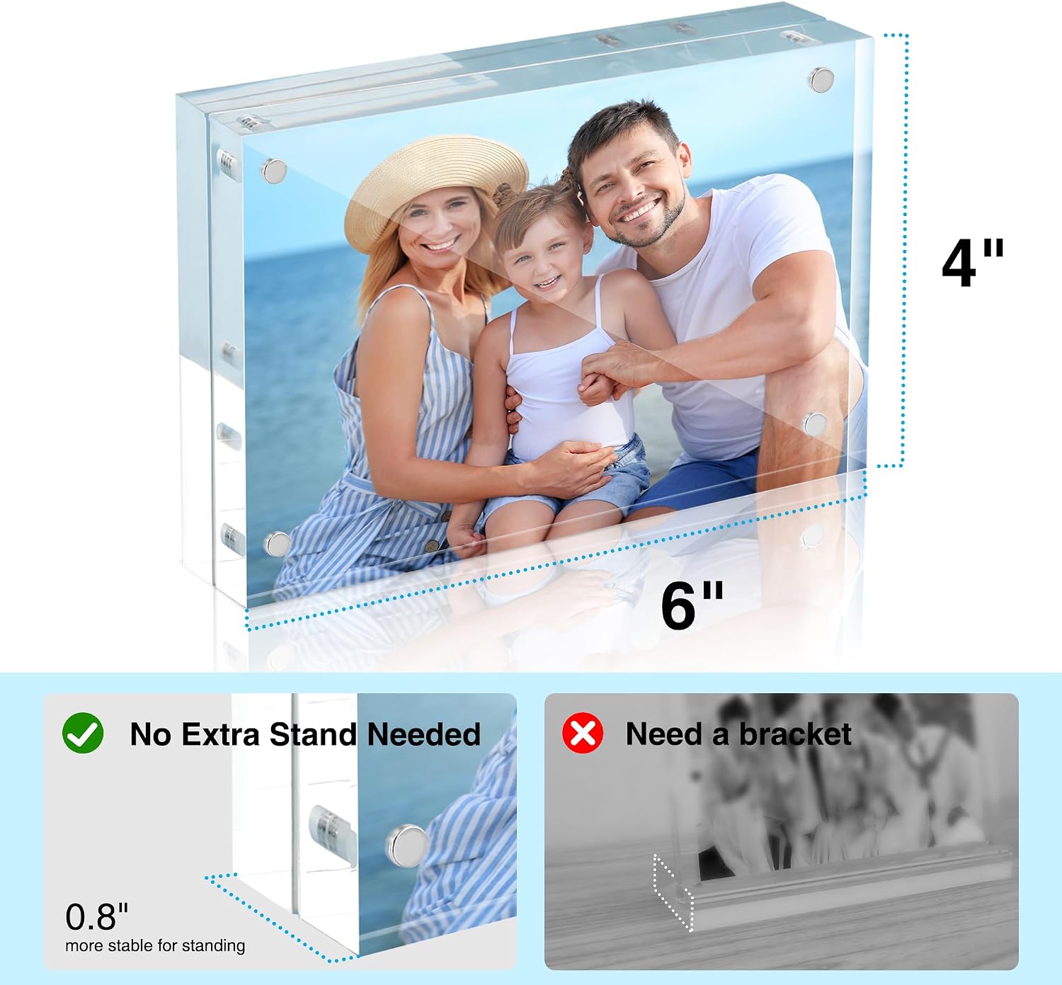 HOUSE DAY Acrylic Picture Frames 4x6, 3 Pack Magnetic 4 x 6 Picture Frame, Double Sided Clear 4x6 Photo Frame with