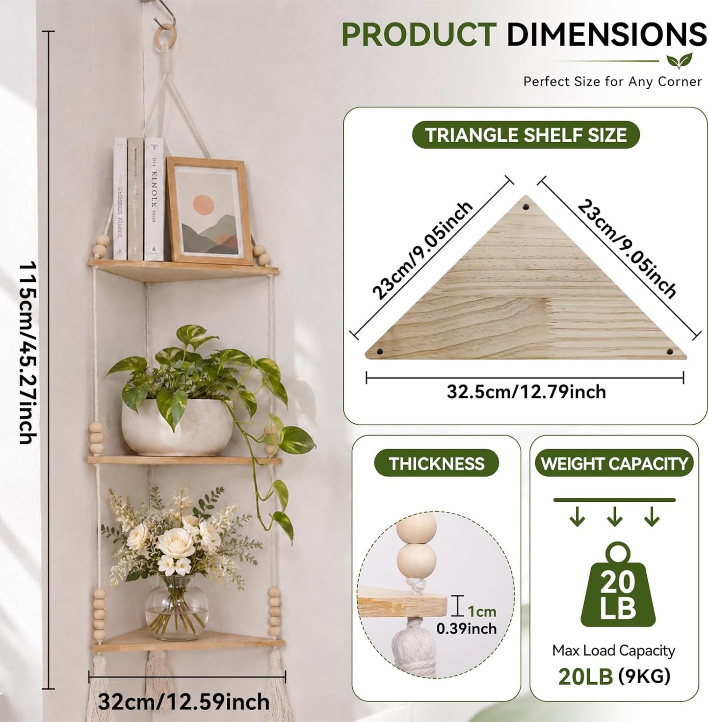 Adjustable Boho Wood Plant Shelves Display / Beige 3-tier