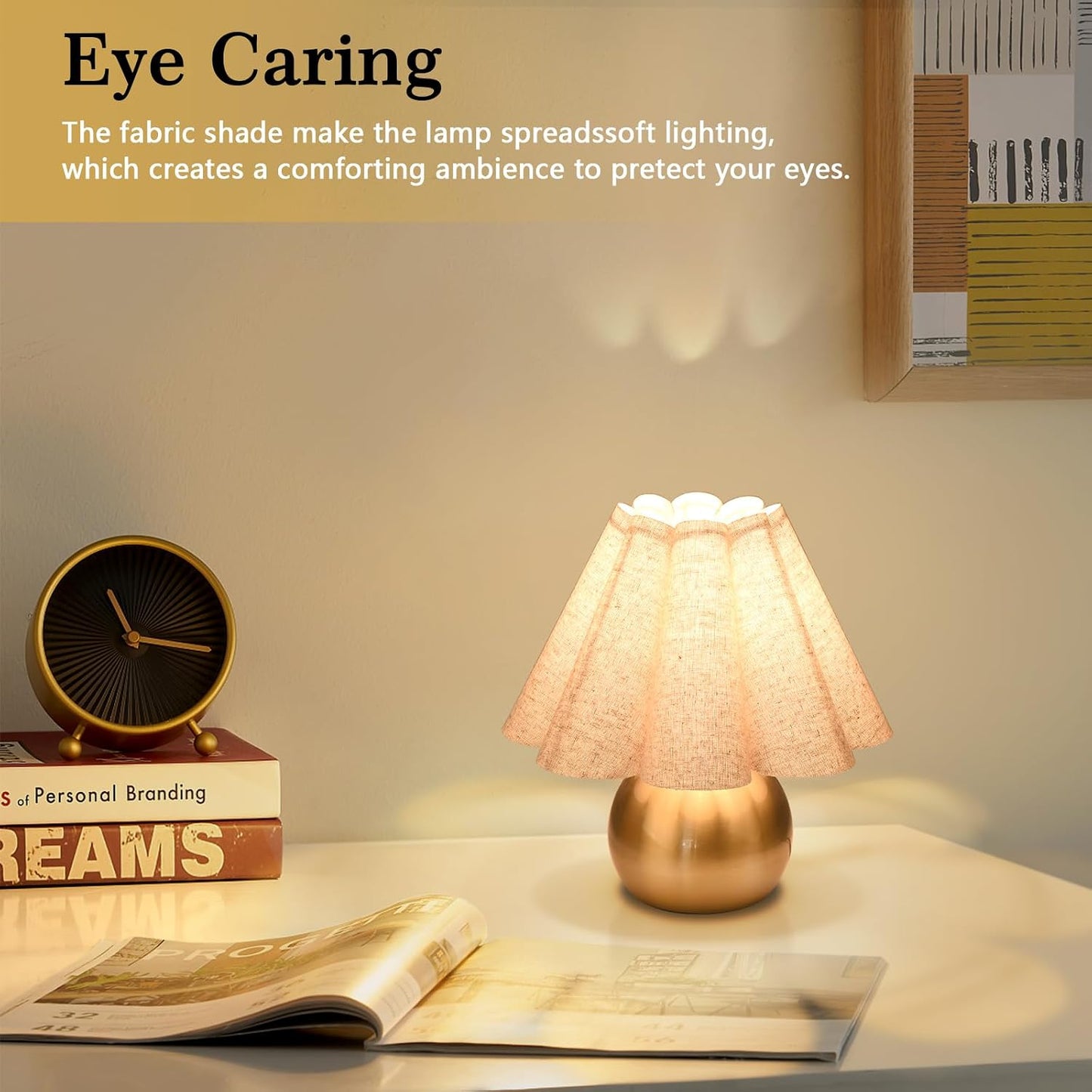 Gold Small Bedside Table Lamp for Bedroom, Brass Gold Bedroom Lamps for Nightstand, Cute Mini Table Lamps for Small