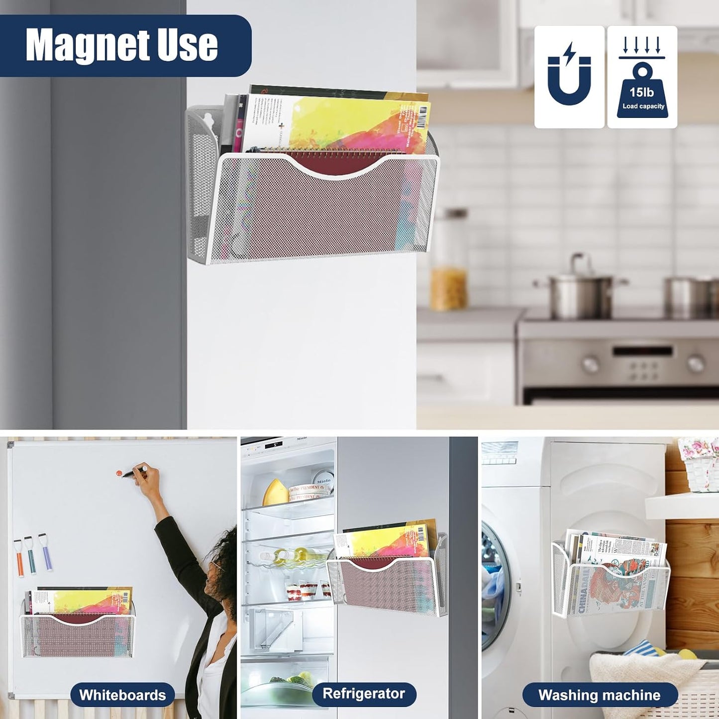 2 Pockets Magnetic File Holder for File Cabinets, Folder Holder Organizer- No Drilling Paper Document Holder, Large