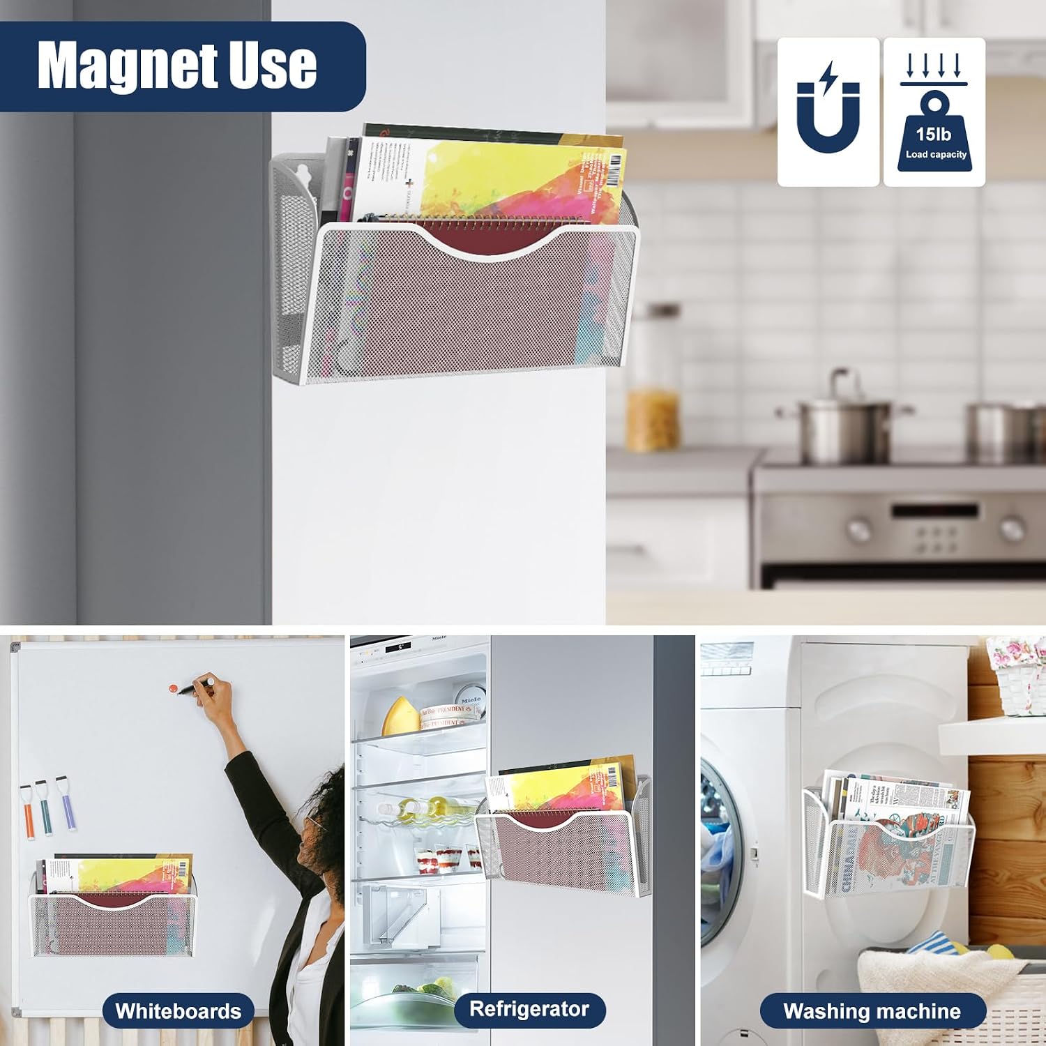 2 Pockets Magnetic File Holder for File Cabinets, Folder Holder Organizer- No Drilling Paper Document Holder, Large