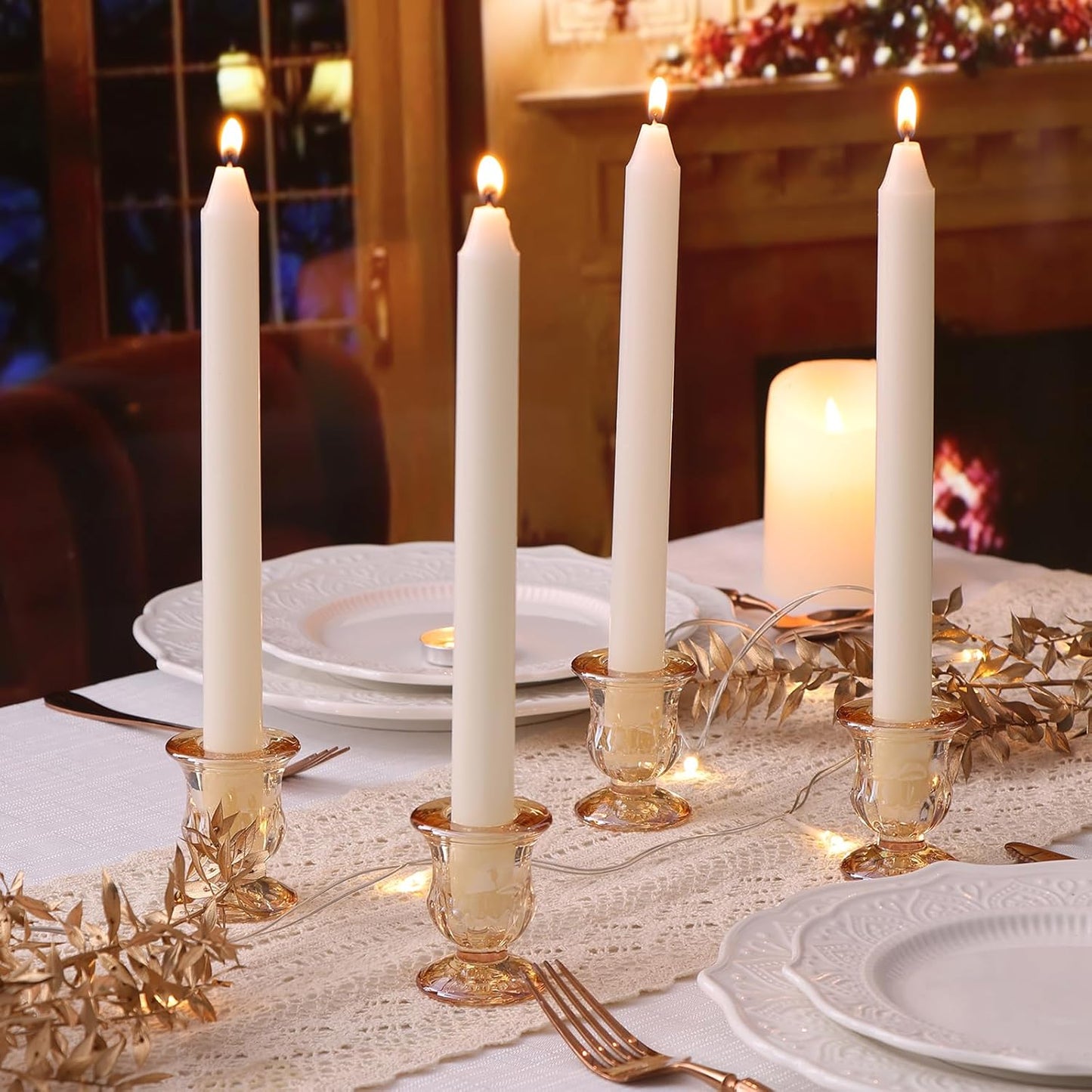 Letine Gold Candlestick Holders Set of 12-2.5" H Taper Candle Holders Bulk -Gold Glass Candle Holder for Valentine's