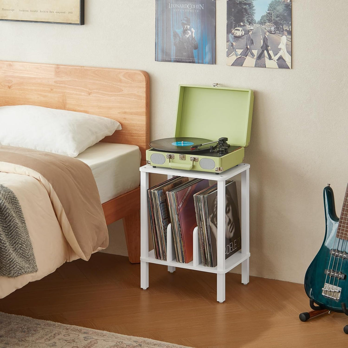 2-Tier Record Player Stand Set of 2 for Vinyl Storage End Table | Small Vinyl Record Storage Holds up to 100 Albums