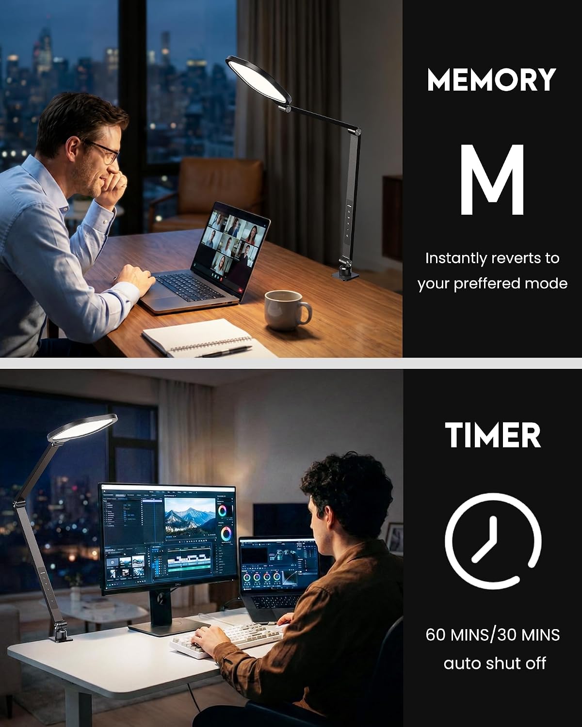 LED Desk Lamp for Home Office with Clamp, Remote, 30 Modes | Eye-Care, Pro Lighting for Zoom Meeting, Video Streaming