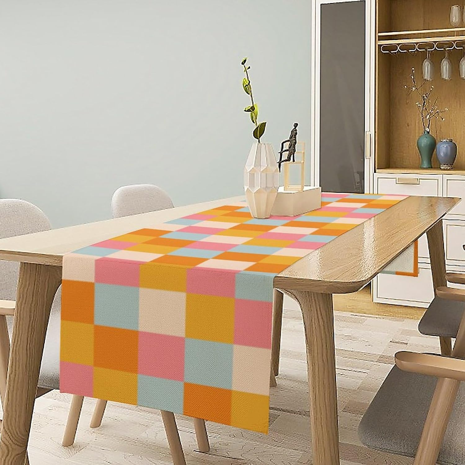 70s Hippie Table Runner Vintage Geometric Square Square Grid Yellow Orange Pink Blue 1960s 1970s Retro Country