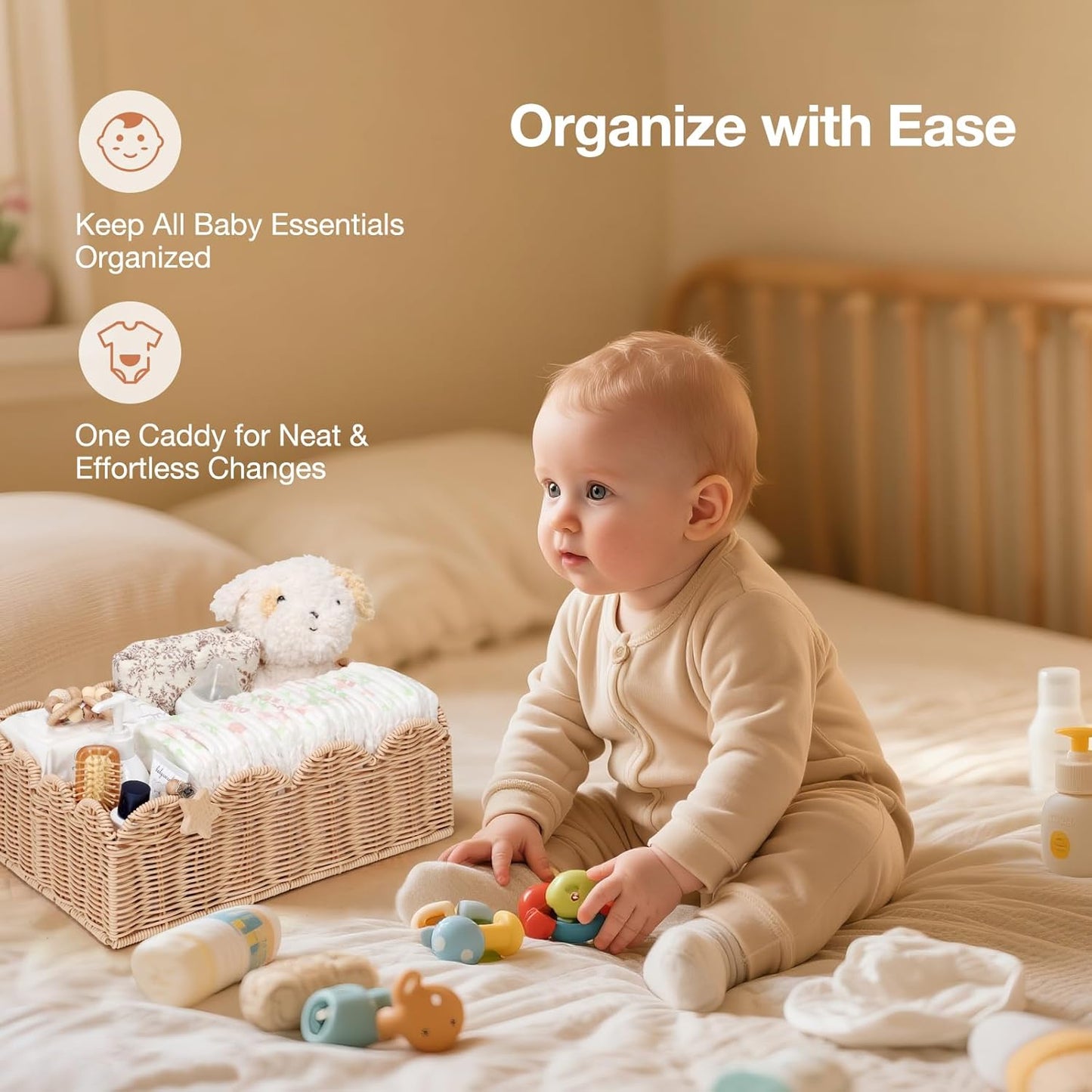 Wicker Diaper Caddy Organizer / Natural / L